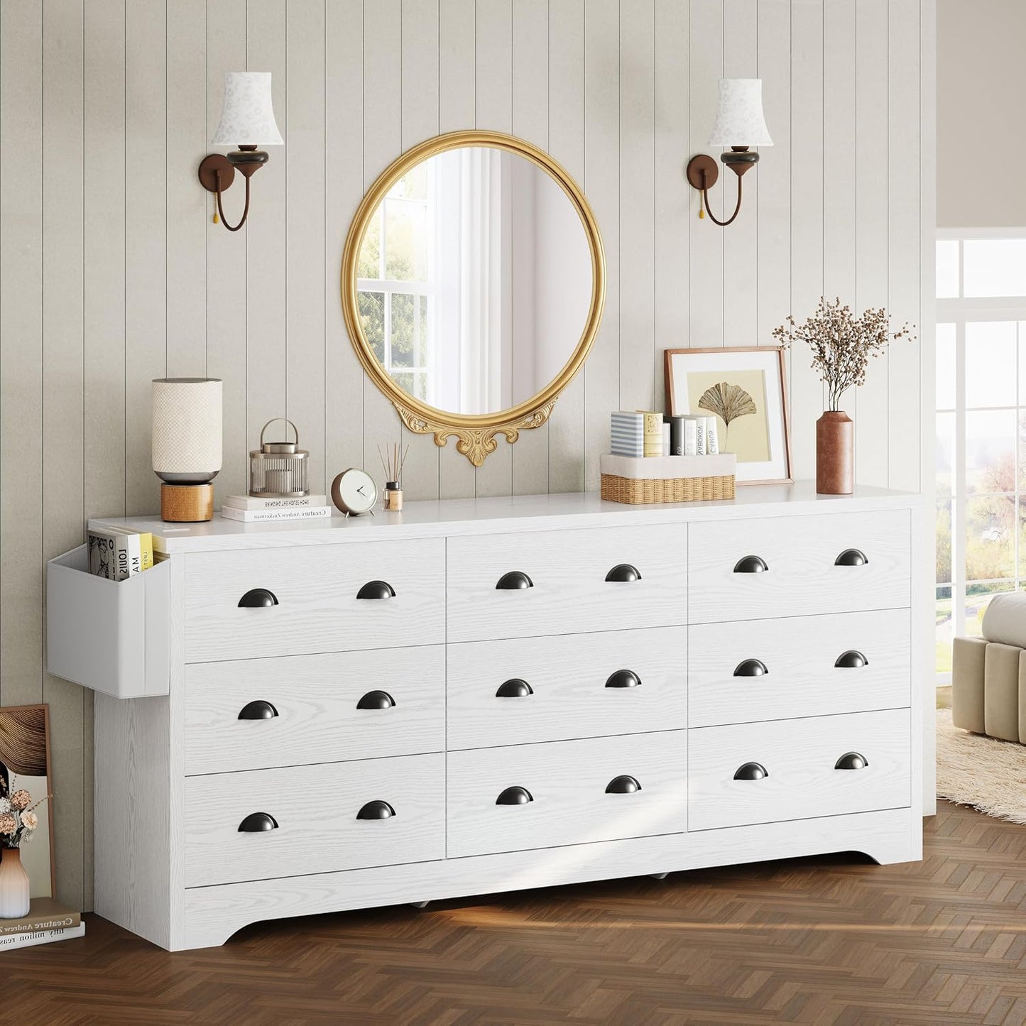 63" 9-Drawer Dresser with Charging Station – Large Wood Storage Chest for Bedroom or Living Room, White