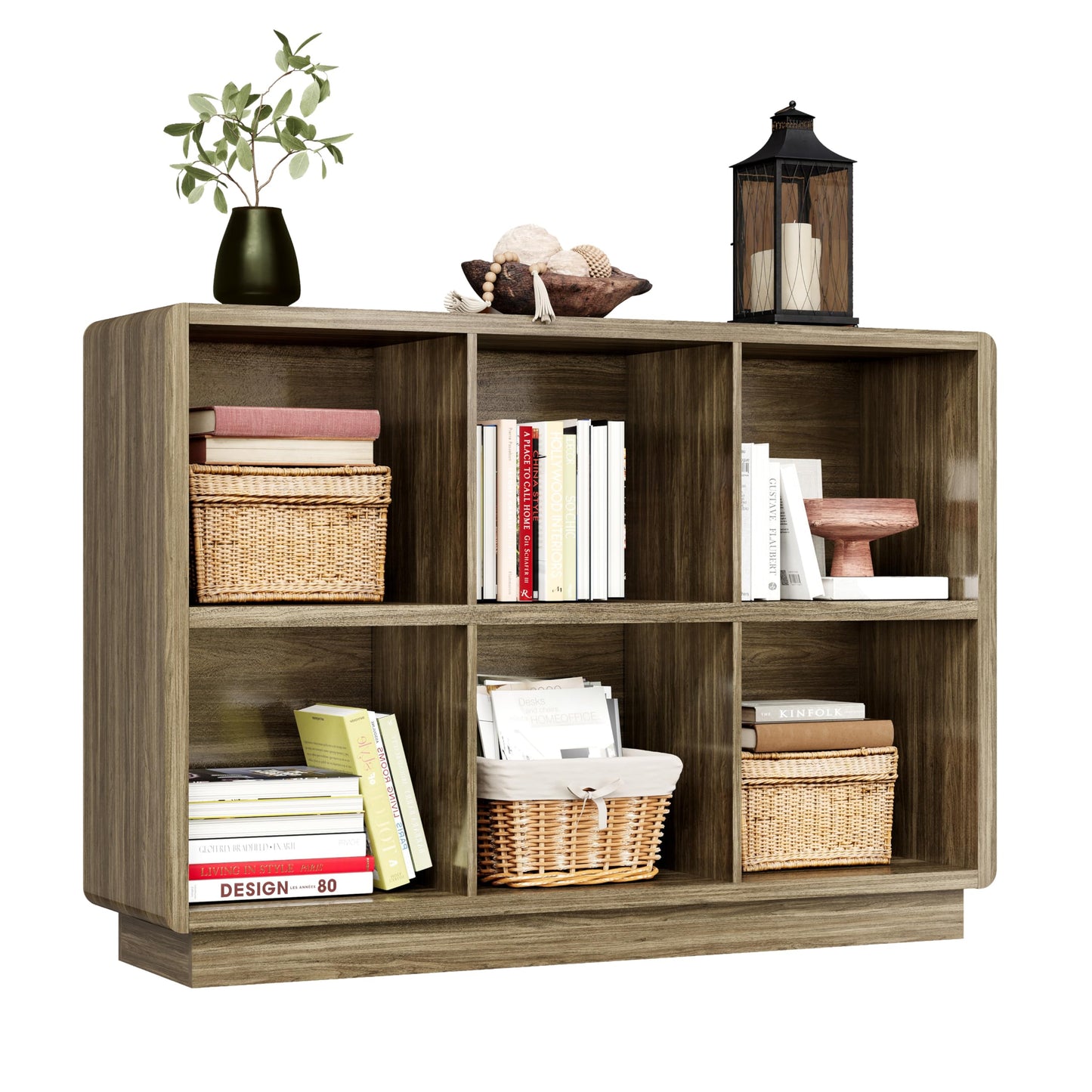 6-Cube Wooden Storage Organizer – Brown Walnut Bookcase for Bedroom, Living Room, or Office