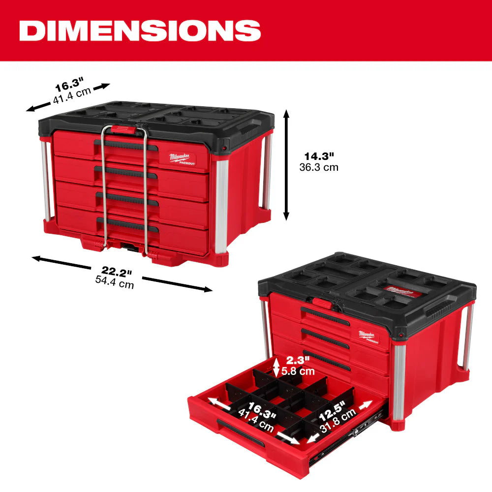 2025 Milwaukee 48-22-8444 PACKOUT 4 Drawer Tool Box