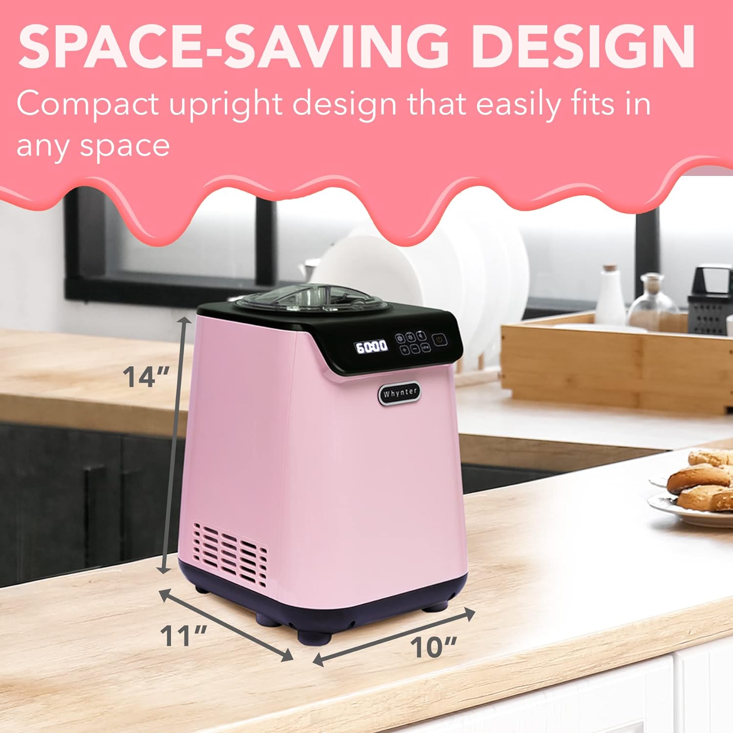 Automatic Ice Cream Maker 1.6 Quart Capacity Stainless Steel, with Built-in Compressor, no pre-Freezing, LCD Digital Display, Timer, One Size, Black