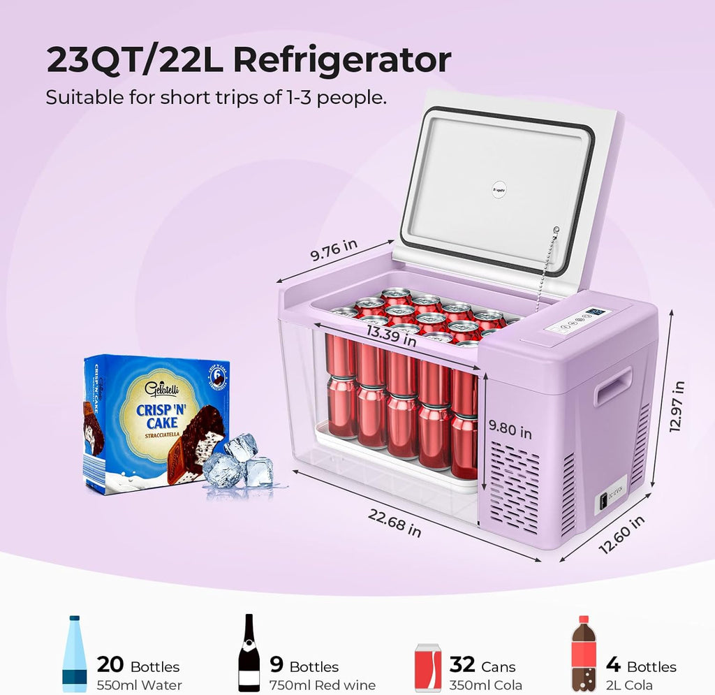 12 Volt Refrigerator 12V Car Fridge 30 Quart Portable Freezer Compressor Cooler -7℉~50℉ Compressor Freezer, 12/24V DC 110~240 Volt AC, for Truck RV SU