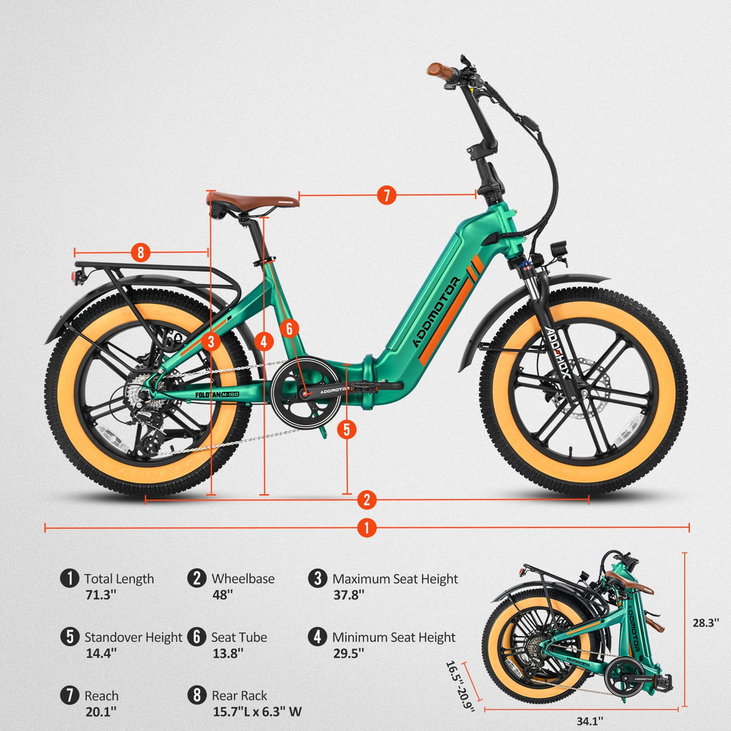 2025 Addmotor Electric Bike for Adults, 750W Folding Electric Bike, 20'' Step-Thru Strong Frame Fat Tire M-160 Electric Bicycle 100 Mi Long Range Foldable Ebike W/Torque Sensor & Hydraulic Brakes,Sky Blue