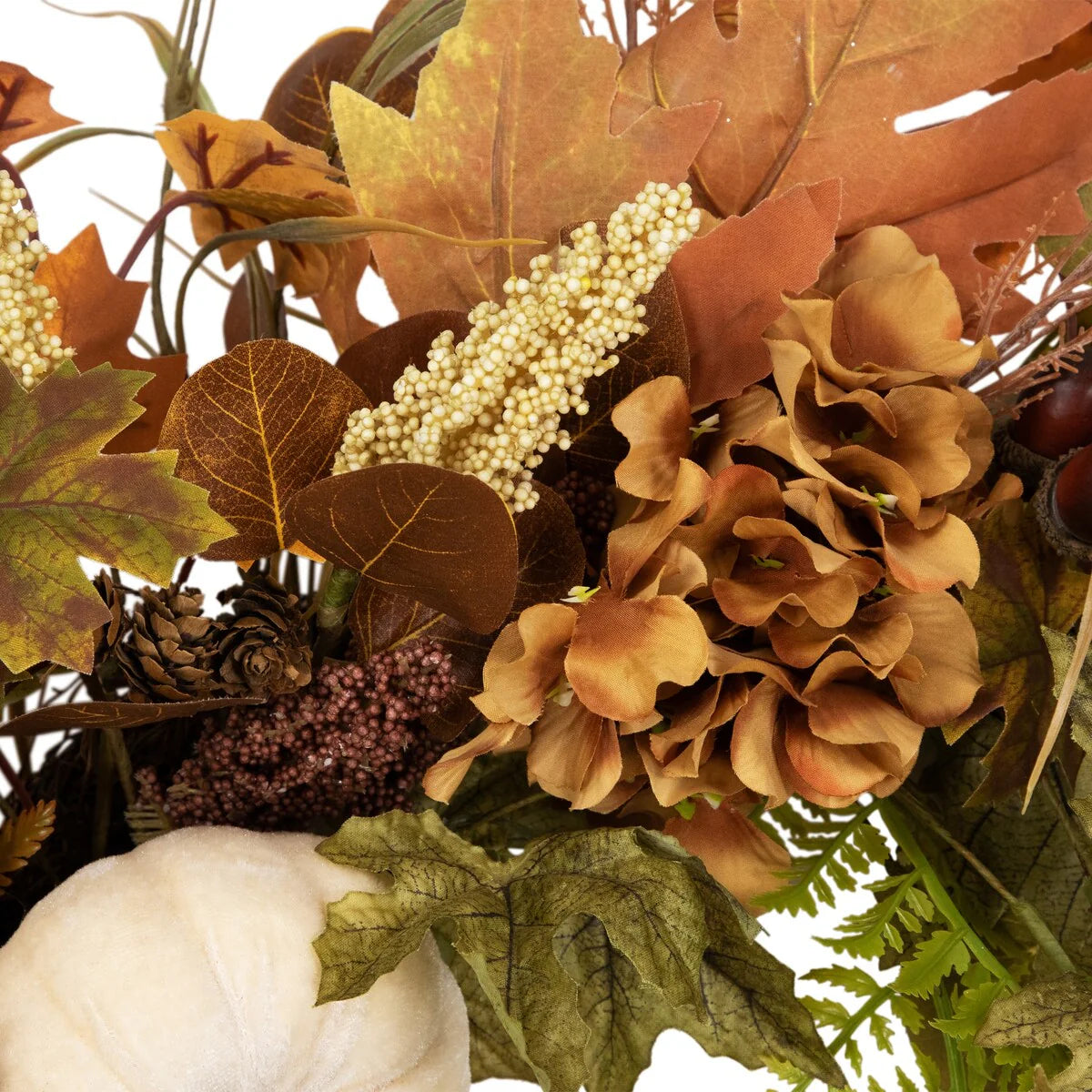 Pumpkins and Leaves Artificial Fall Harvest Wreath - 26" - Unlit