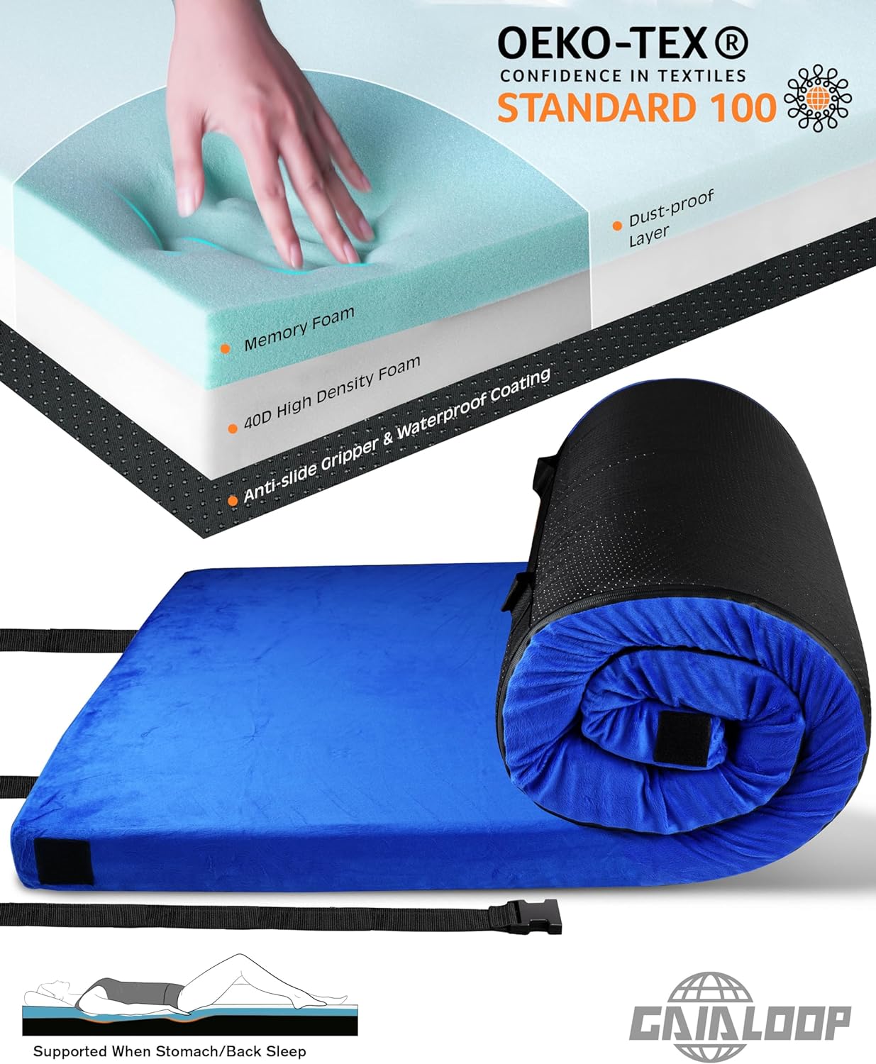 3 INCH Thick Memory Foam Camping Pad Futon Mattress Full, Portable Floor Sleeping Mat Sleepover Guest Bed Roll Up Mattress for Indoor Outdoor Travel