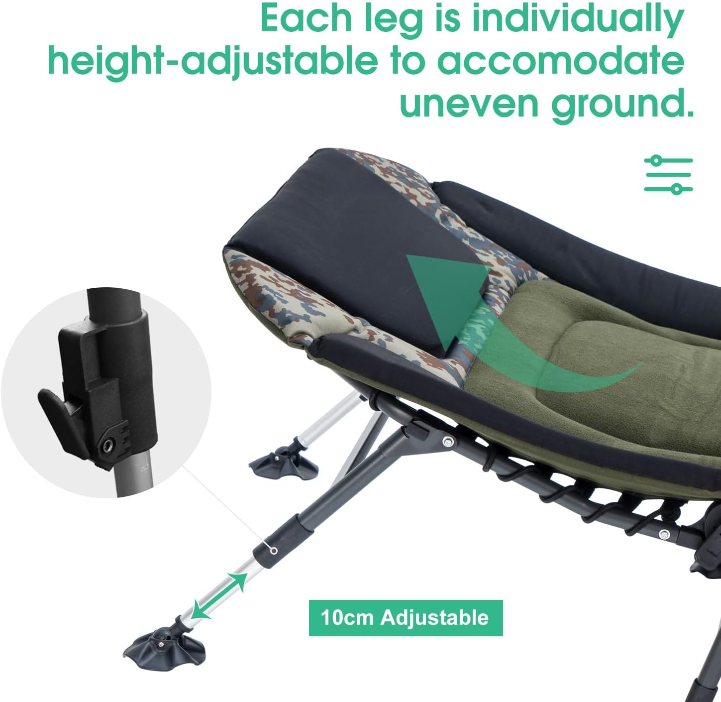 Camping Cots for Adults 330Lbs with Carry Bag, Heavy Duty Folding Bed with Soft Padded Cushion, Portable Military Cot for Hunting, 180° Adjustable Reclining Outdoor Lounger