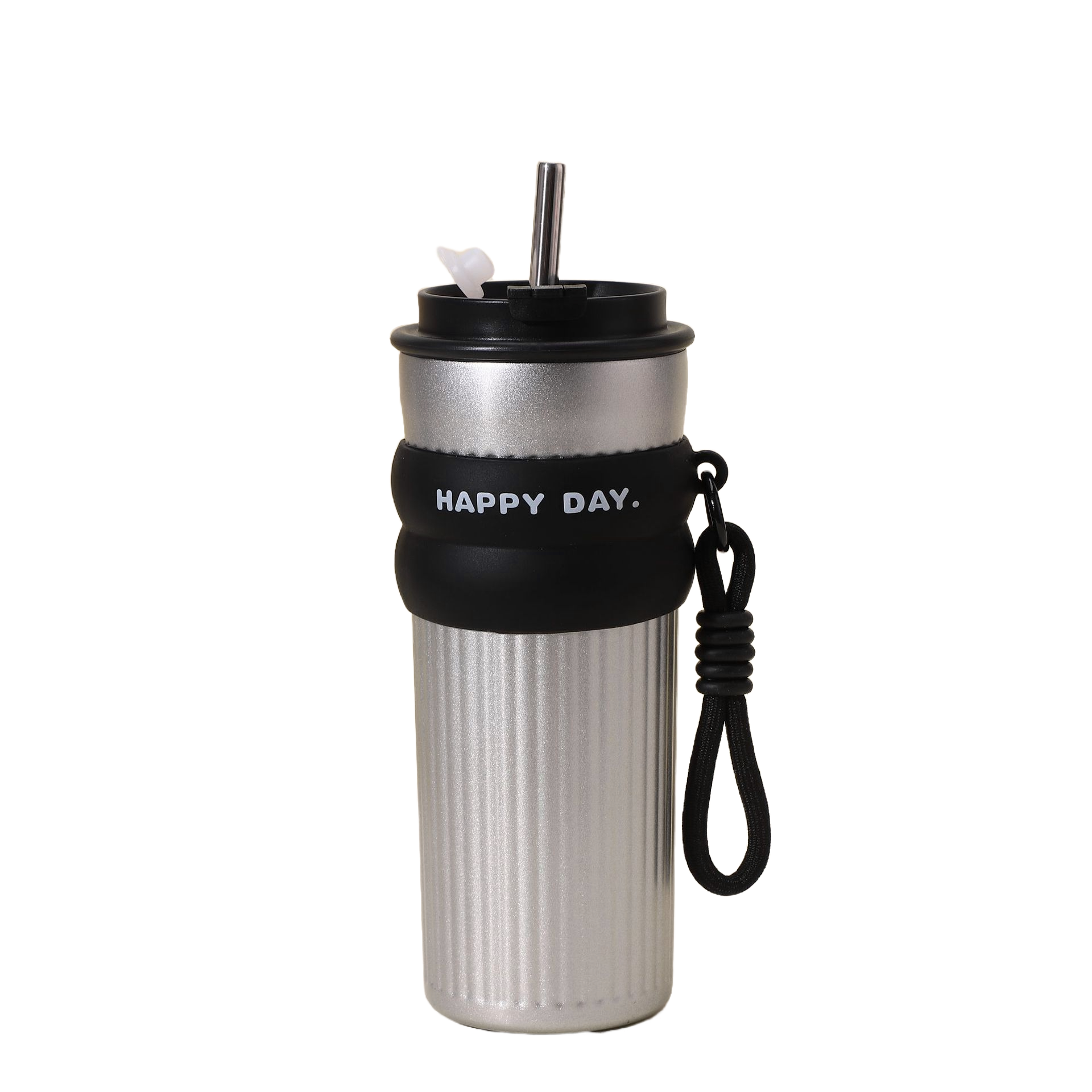 Trinkflasche mit Strohhalm – Silber