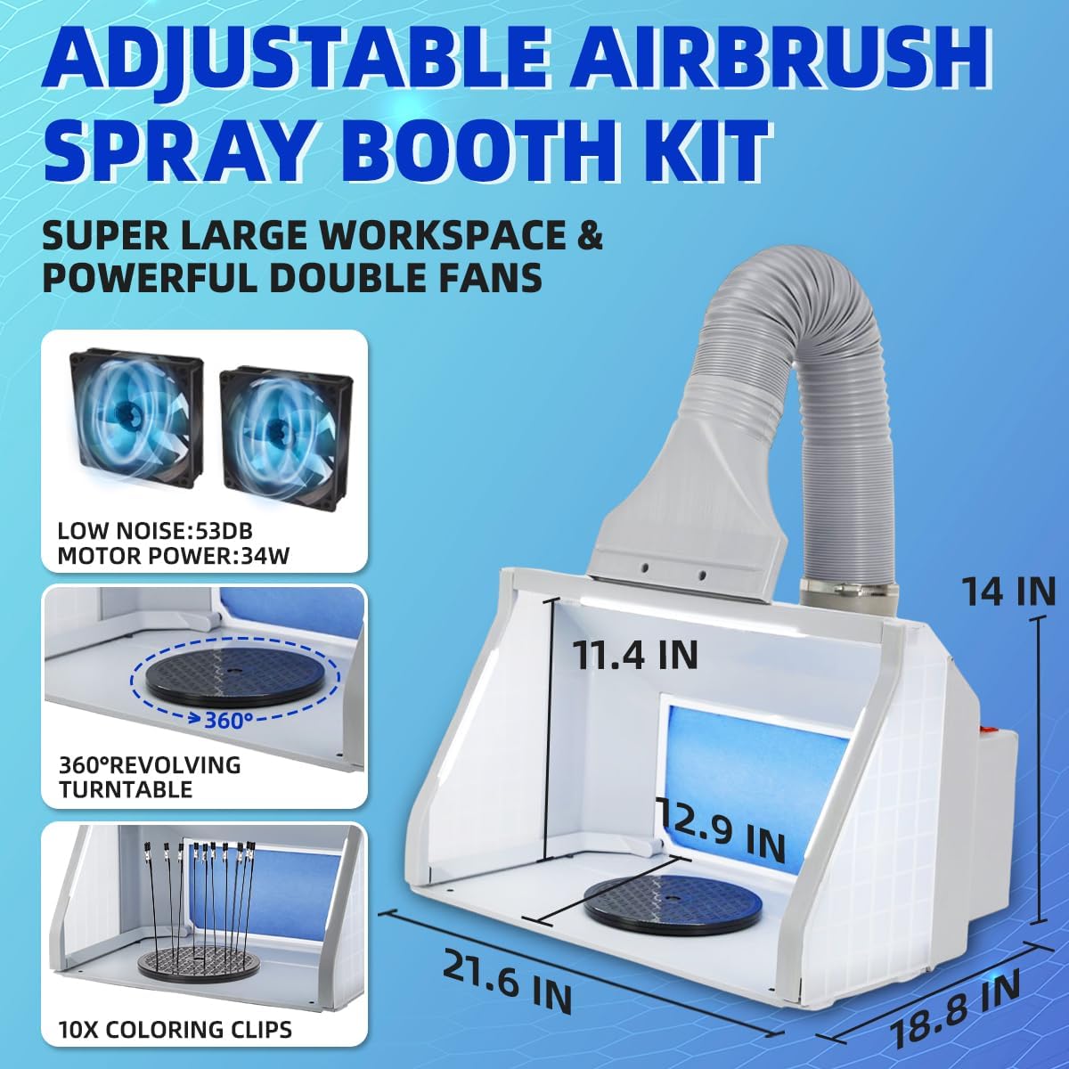 Dual Fans Airbrush Spray Booth Kit, Adjustable Airbrush Paint Booth with 3 Led Lights,White Photography Paper, 10x Coloring Clips, 30x Speed Shape Vinyl Car for Hobby, Model Car, Craft Painting