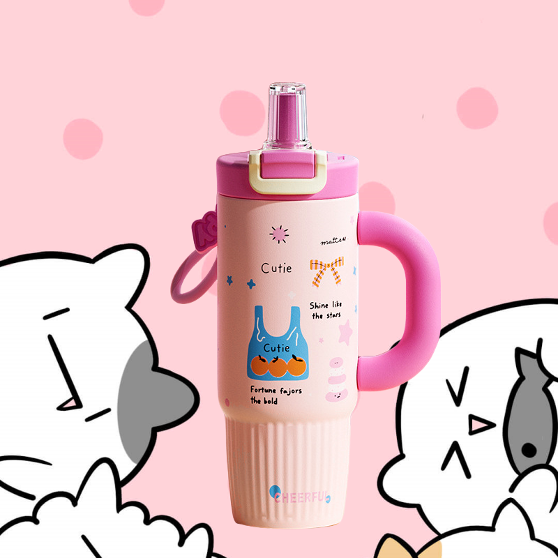Thermobecher 300oz mit Strohhalm – Früchte-Sterne Pink