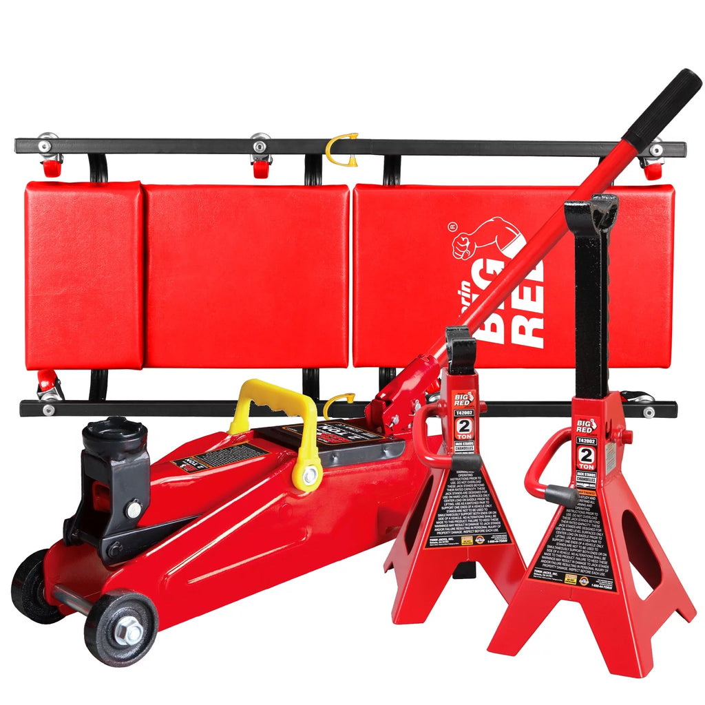 2025 BIG RED 2 Ton Hydraulic Floor Jack with 2 Jack Stands and Rolling Garage Creeper Combo,Red, W8200