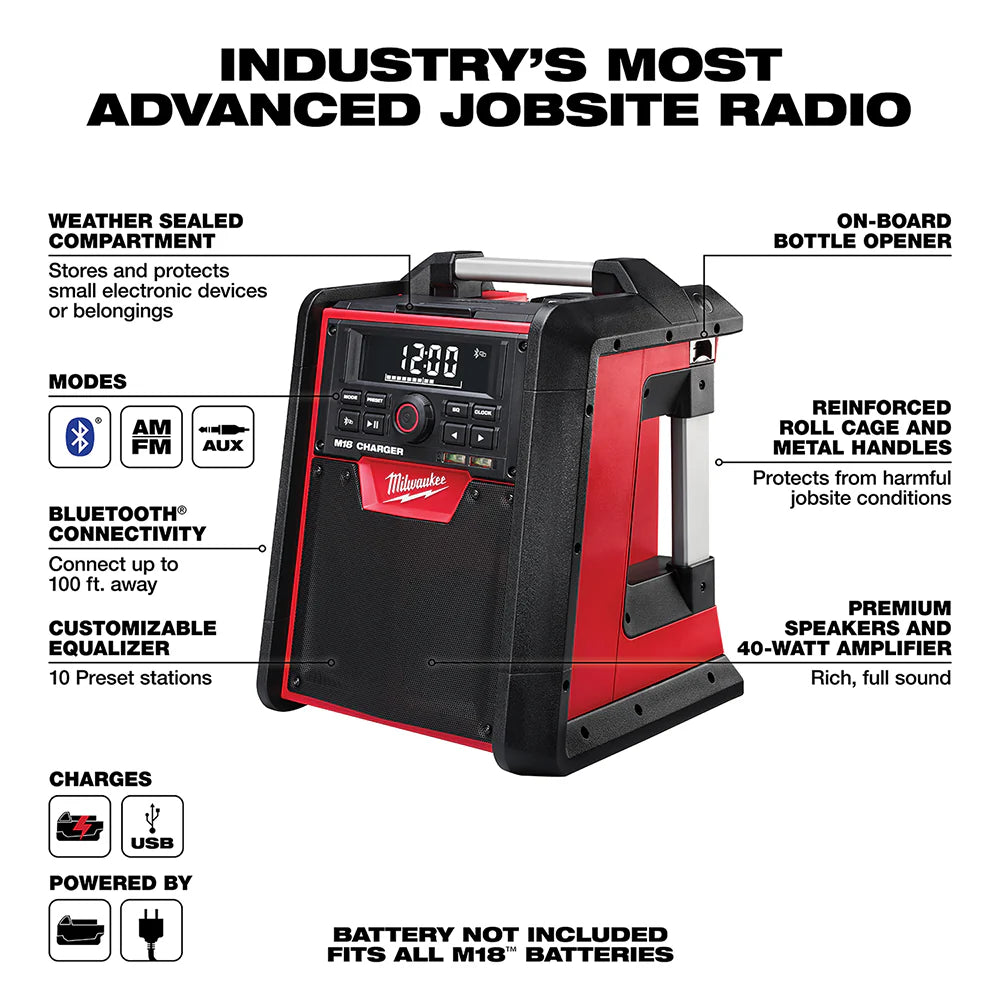 2025 Milwaukee 2792-20 M18 18V Jobsite Bluetooth Radio/Charger - Bare Tool
