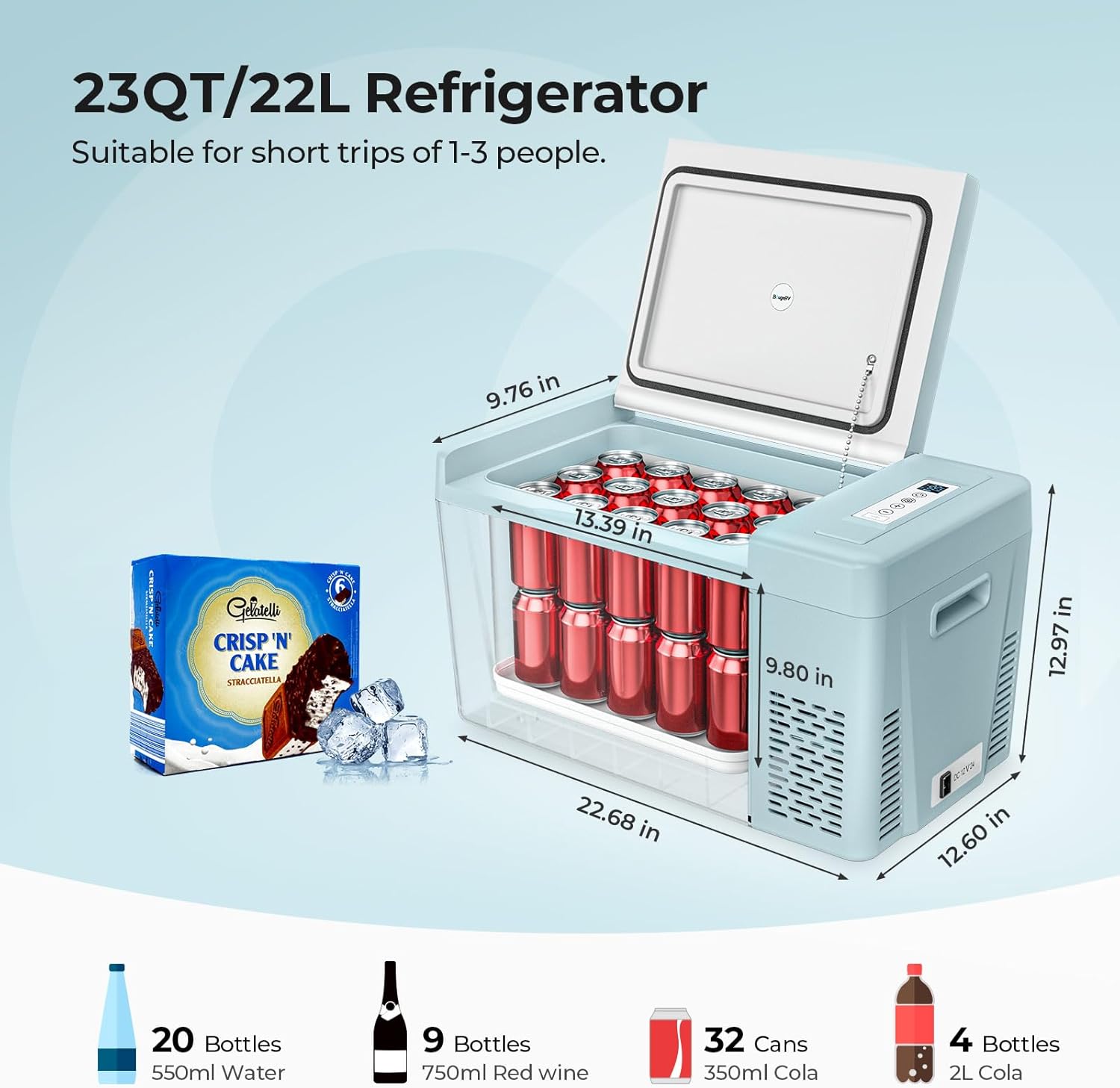 12 Volt Refrigerator 12V Car Fridge 30 Quart Portable Freezer Compressor Cooler -7℉~50℉ Compressor Freezer, 12/24V DC 110~240 Volt AC, for Truck RV SU