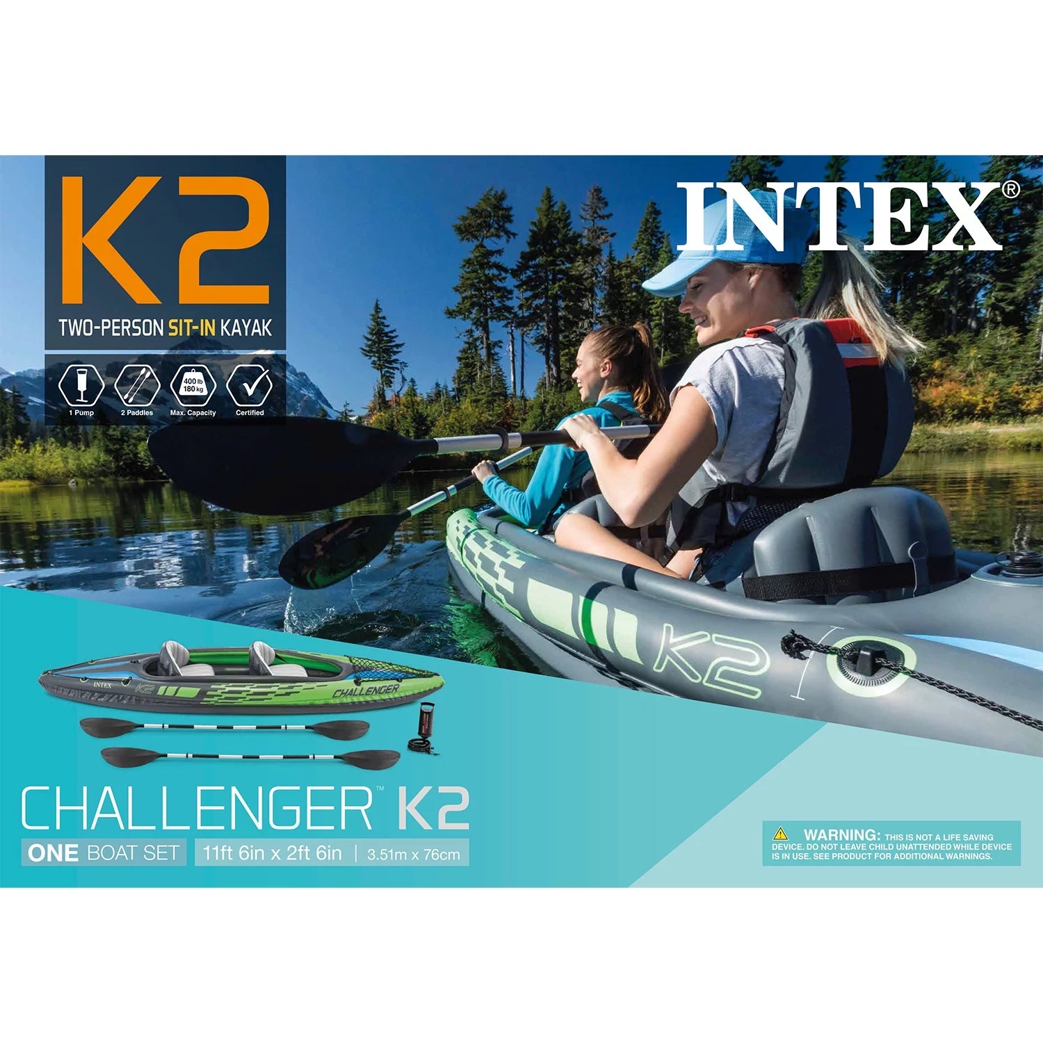 2025 Intex Challenger K2 Inflatable Kayak with Oars and Hand Pump