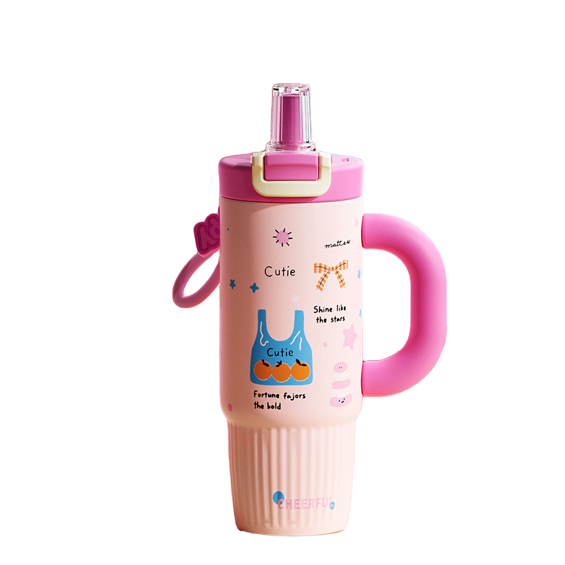 Thermobecher 300oz mit Strohhalm – Früchte-Sterne Pink