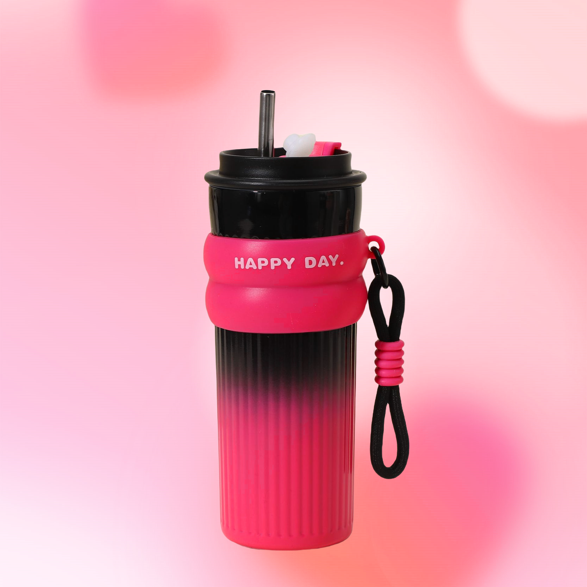 Trinkflasche mit Strohhalm – Rot