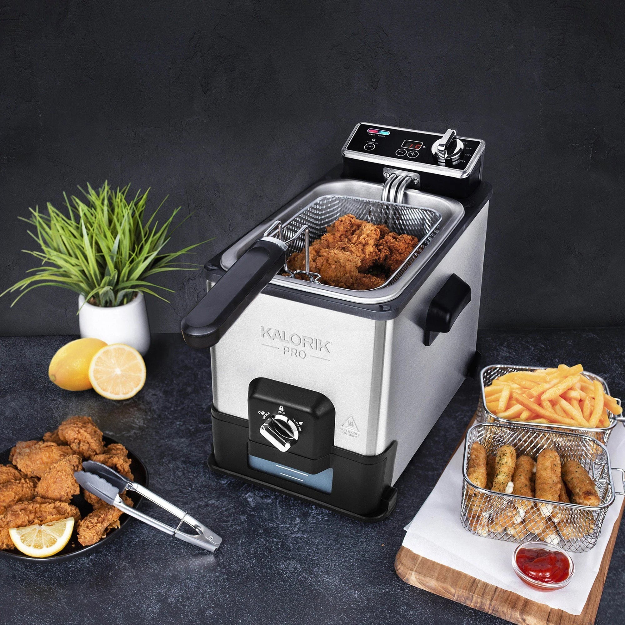 2025 Kalorik® 4.2 Quart Deep Fryer with Oil Filtration XL – Large Capacity, Digital Controls, Adjustable Temperature, Family-Size Cooking