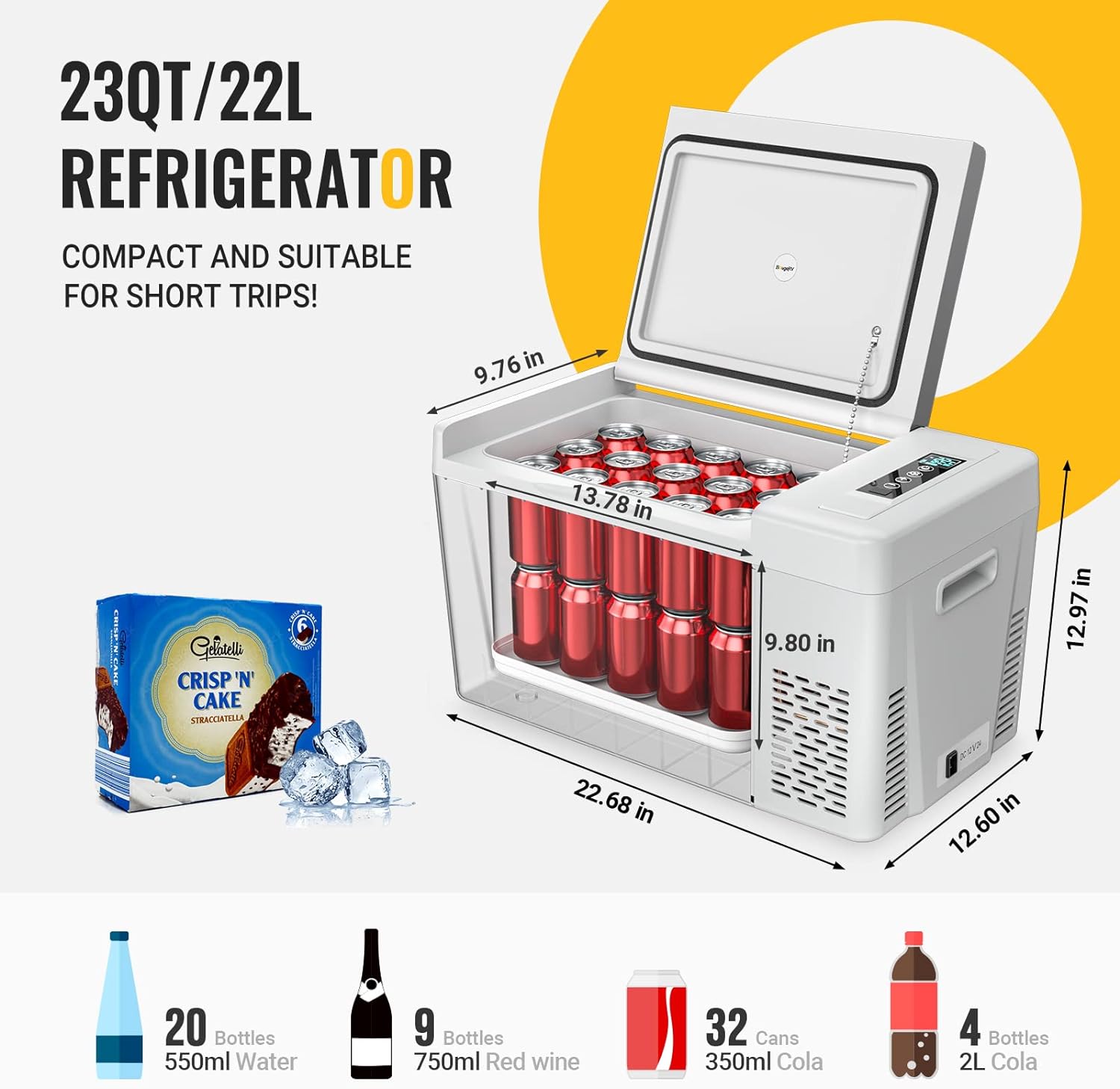 12 Volt Refrigerator 12V Car Fridge 30 Quart Portable Freezer Compressor Cooler -7℉~50℉ Compressor Freezer, 12/24V DC 110~240 Volt AC, for Truck RV SU