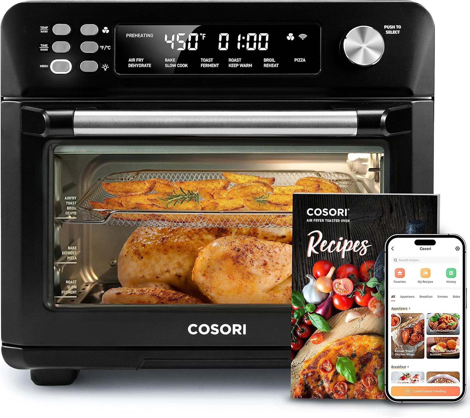 12-in-1 Air Fryer Toaster Oven Combo, Airfryer Convection Oven Countertop, Bake, Broil, Roast, Dehydrate, 134 Recipes & 4 Accessories, 32QT, Silver, Stainless Steel