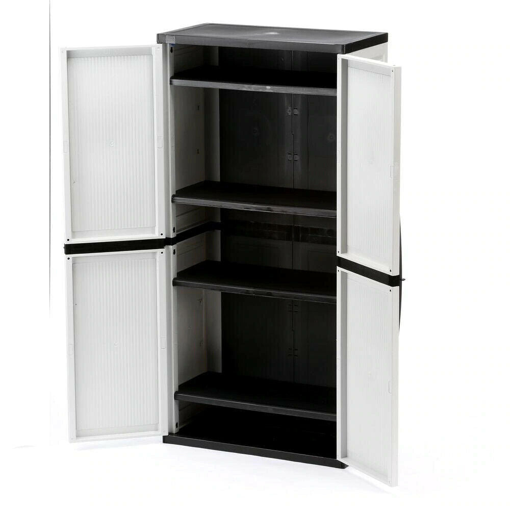 2025 HDX Gray Plastic Freestanding Garage Cabinet, 35′′W x 71′′H x 18′′D, with Adjustable Shelves and Lockable Doors