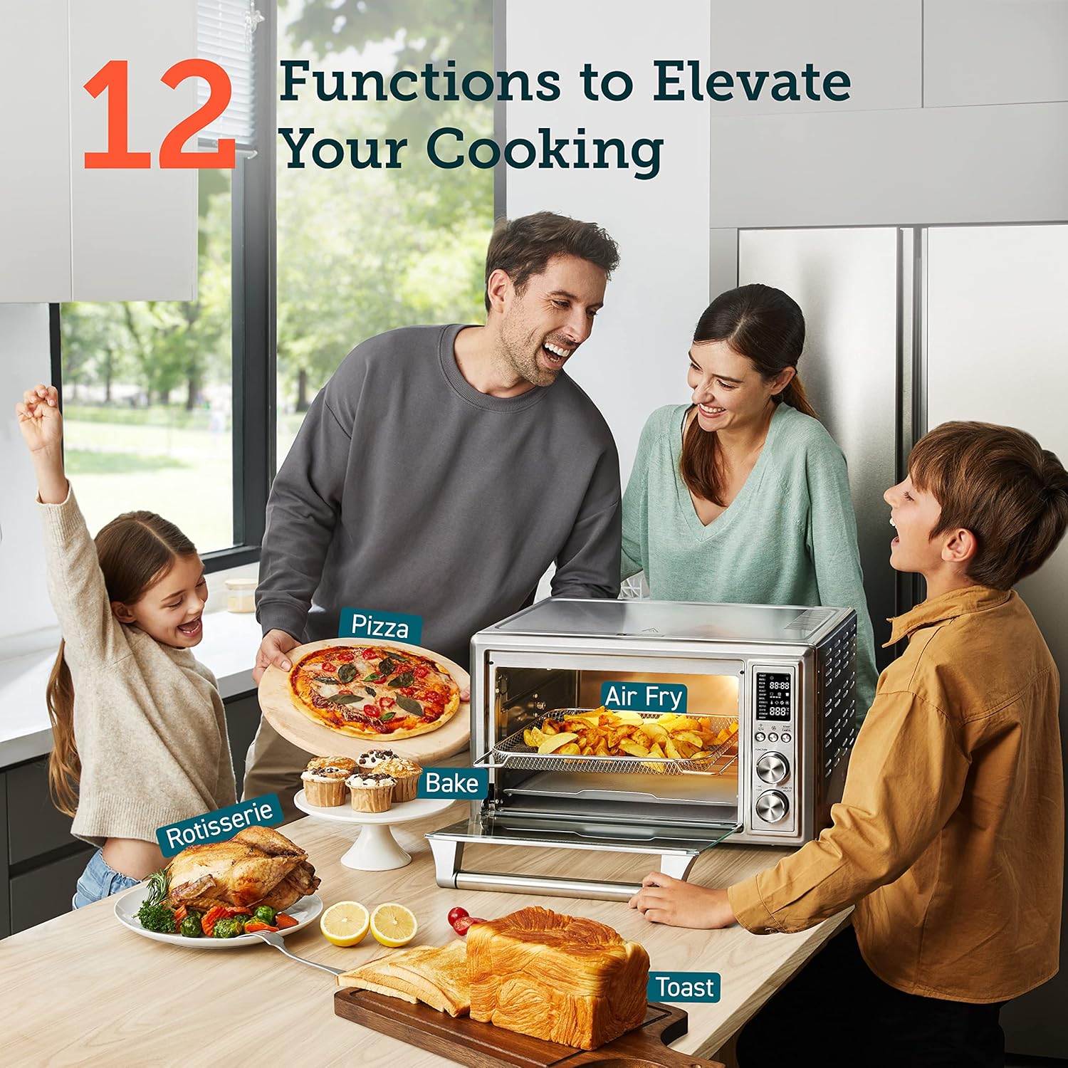 12-in-1 Air Fryer Toaster Oven Combo, Airfryer Convection Oven Countertop, Bake, Broil, Roast, Dehydrate, 134 Recipes & 4 Accessories, 32QT, Silver, Stainless Steel