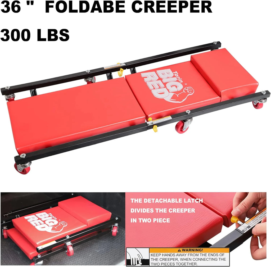 2025 BIG RED 2 Ton Hydraulic Floor Jack with 2 Jack Stands and Rolling Garage Creeper Combo,Red, W8200
