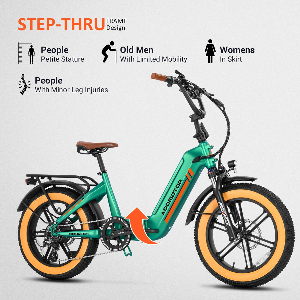 2025 Addmotor Electric Bike for Adults, 750W Folding Electric Bike, 20'' Step-Thru Strong Frame Fat Tire M-160 Electric Bicycle 100 Mi Long Range Foldable Ebike W/Torque Sensor & Hydraulic Brakes,Sky Blue