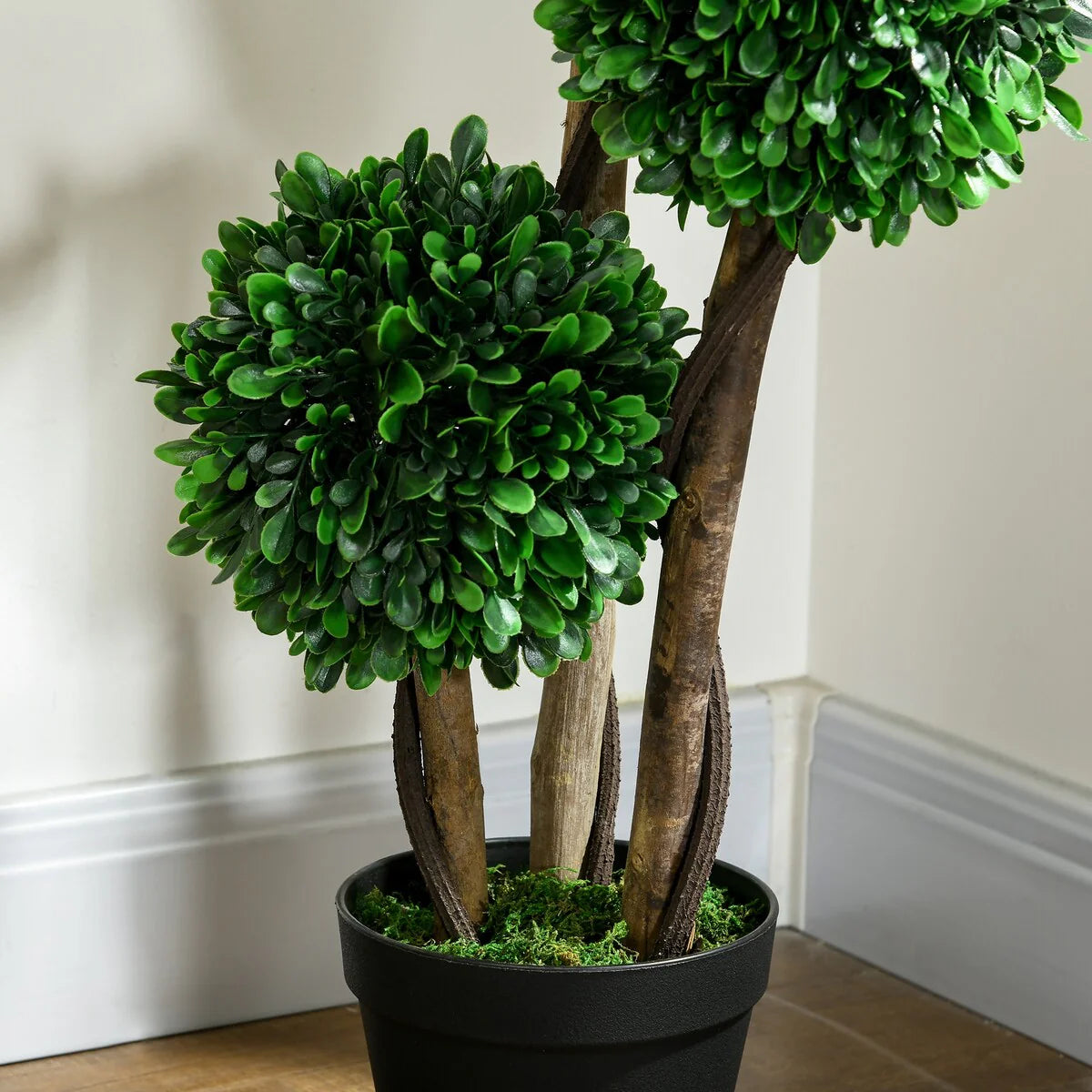 HOMCOM 3ft/35.5" Artificial 3 Ball Boxwood Topiary Tree with Pot, Indoor Outdoor Fake Plant for Home Office, Living Room Decor