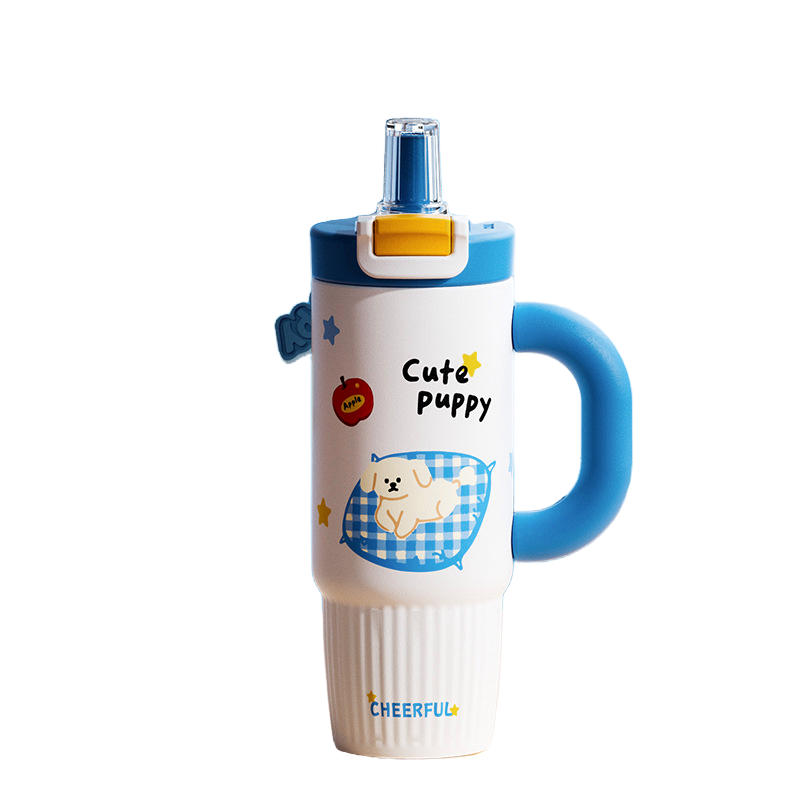 Thermobecher 300oz mit Strohhalm – Niedlicher Hund Blau