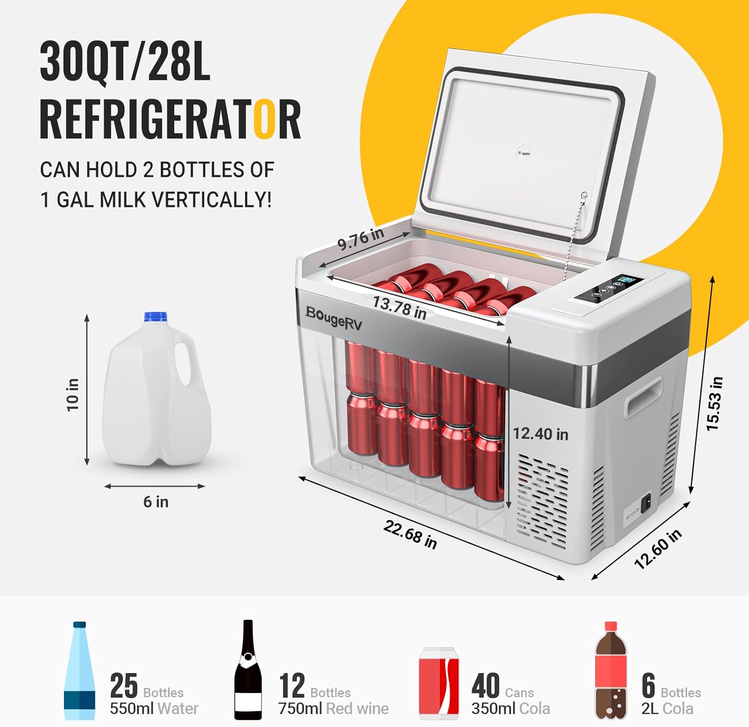 12 Volt Refrigerator 12V Car Fridge 30 Quart Portable Freezer Compressor Cooler -7℉~50℉ Compressor Freezer, 12/24V DC 110~240 Volt AC, for Truck RV SU