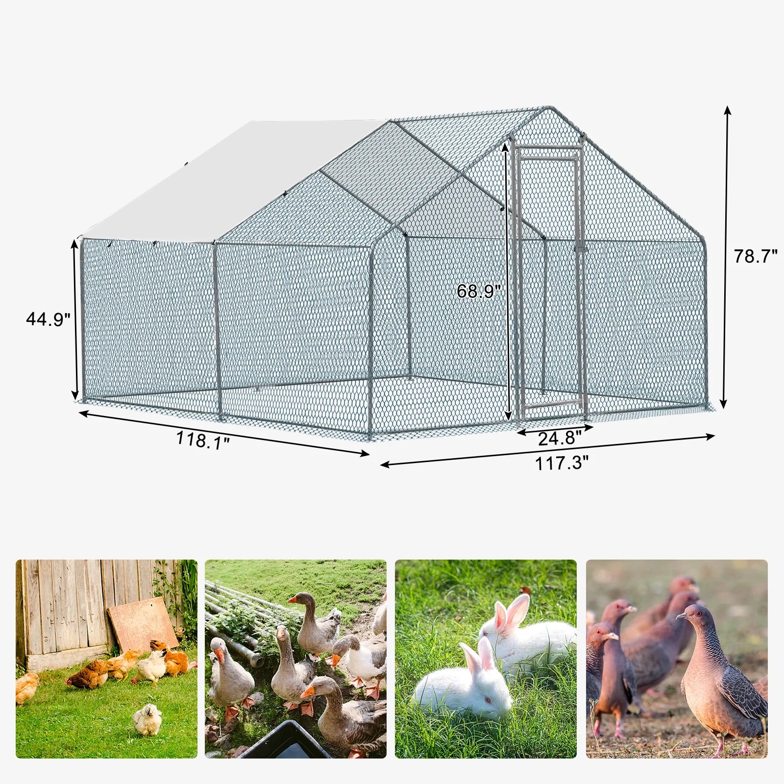 10 x 10 ft Large Metal Chicken Coop, Walk-in Poultry Cage Chicken Hen Run House with Waterproof Cover, Rabbits Cats Dogs Farm Pen for Outdoor Backyard Farm Garden
