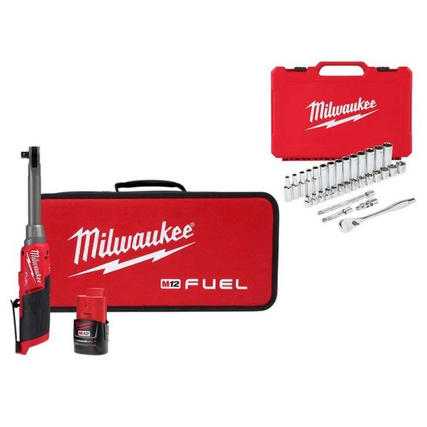 2569-21-48-22-9508 M12  12V Lithium-Ion 3/8 in. Extended Reach High Speed Cordless Ratchet Kit w/3/8 in. Drive Mechanic Set (32-Piece)