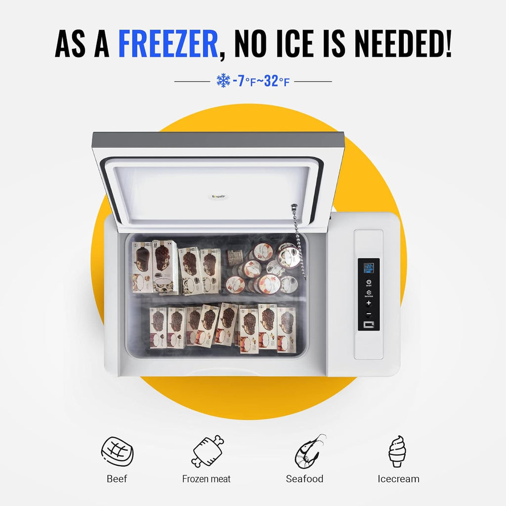 12 Volt Refrigerator 12V Car Fridge 30 Quart Portable Freezer Compressor Cooler -7℉~50℉ Compressor Freezer, 12/24V DC 110~240 Volt AC, for Truck RV SU