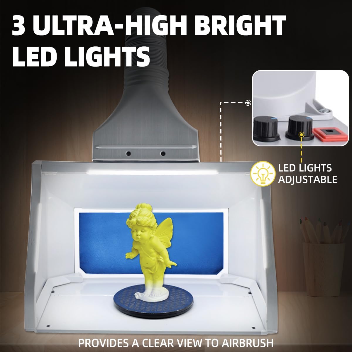 Dual Fans Airbrush Spray Booth Kit, Adjustable Airbrush Paint Booth with 3 Led Lights,White Photography Paper, 10x Coloring Clips, 30x Speed Shape Vinyl Car for Hobby, Model Car, Craft Painting