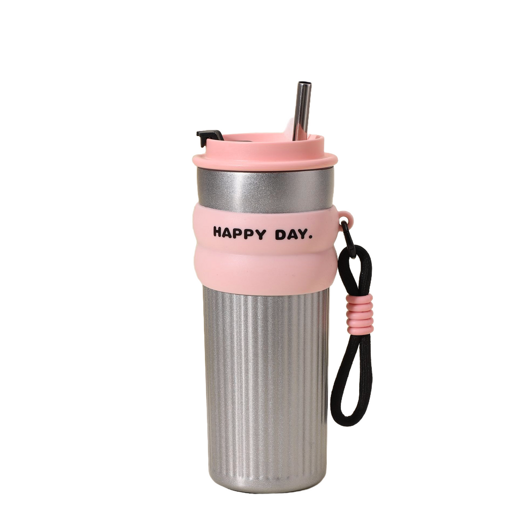 Trinkflasche mit Strohhalm – Pink