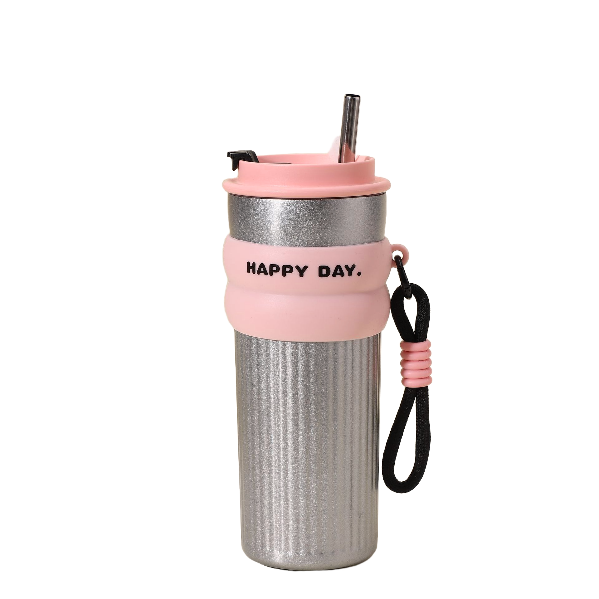 Trinkflasche mit Strohhalm – Pink