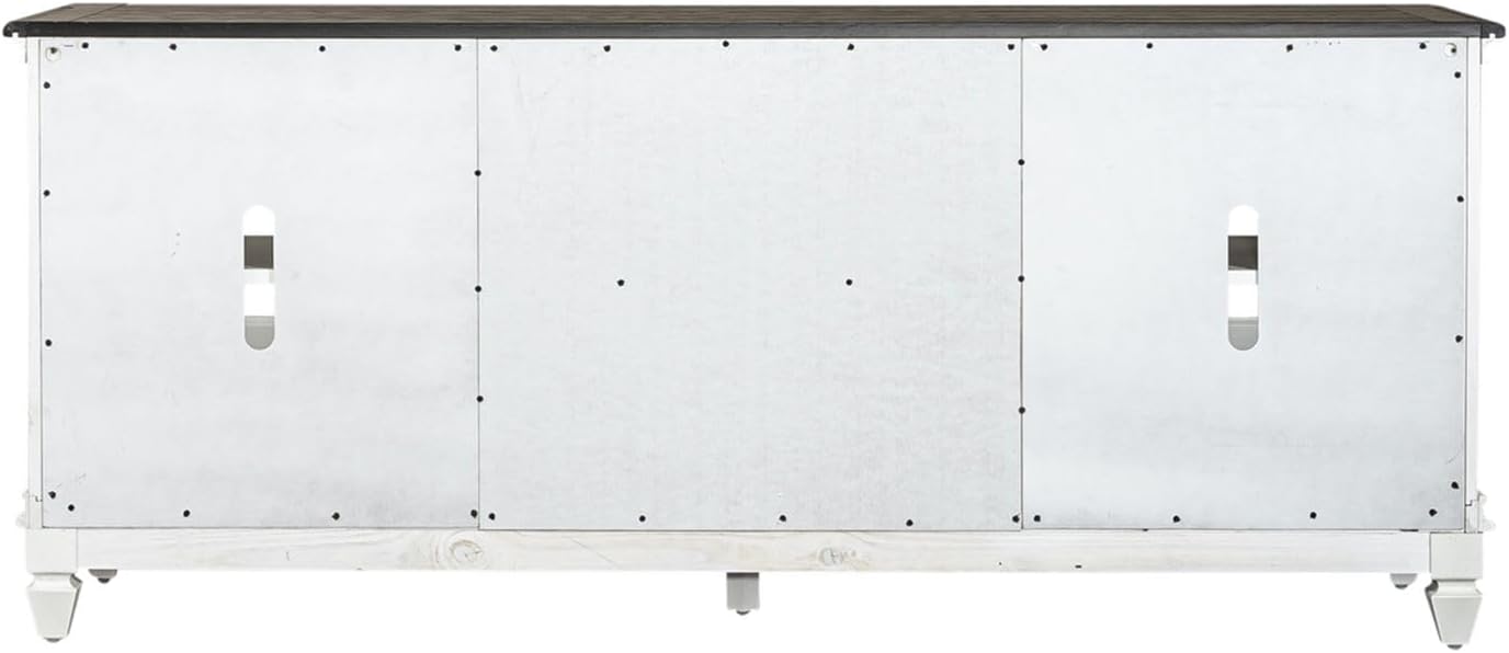 72-Inch Rustic White TV Stand with Charcoal Tops – Entertainment Center with Beveled Glass Doors, Adjustable Shelving & Wire Management