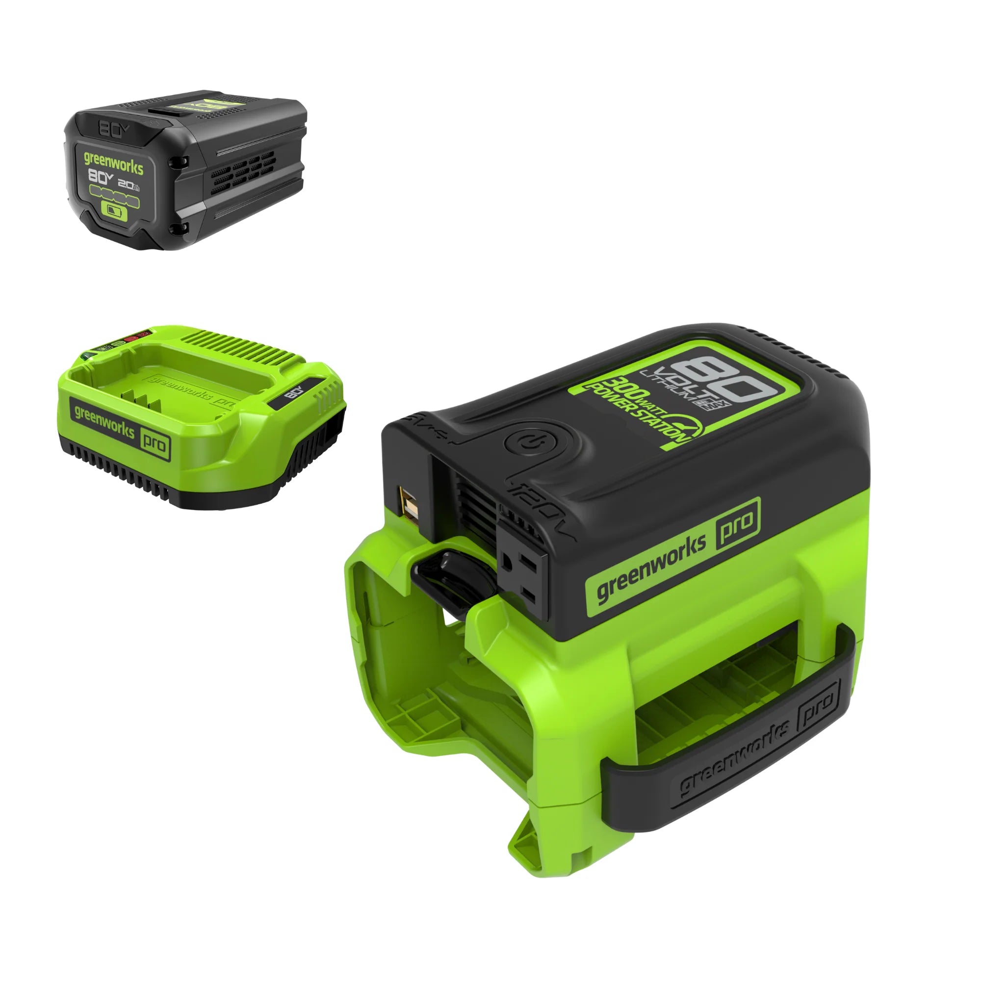 2025 80V Cordless Battery 300 Watt Power Inverter w/ 2Ah Battery and Charger