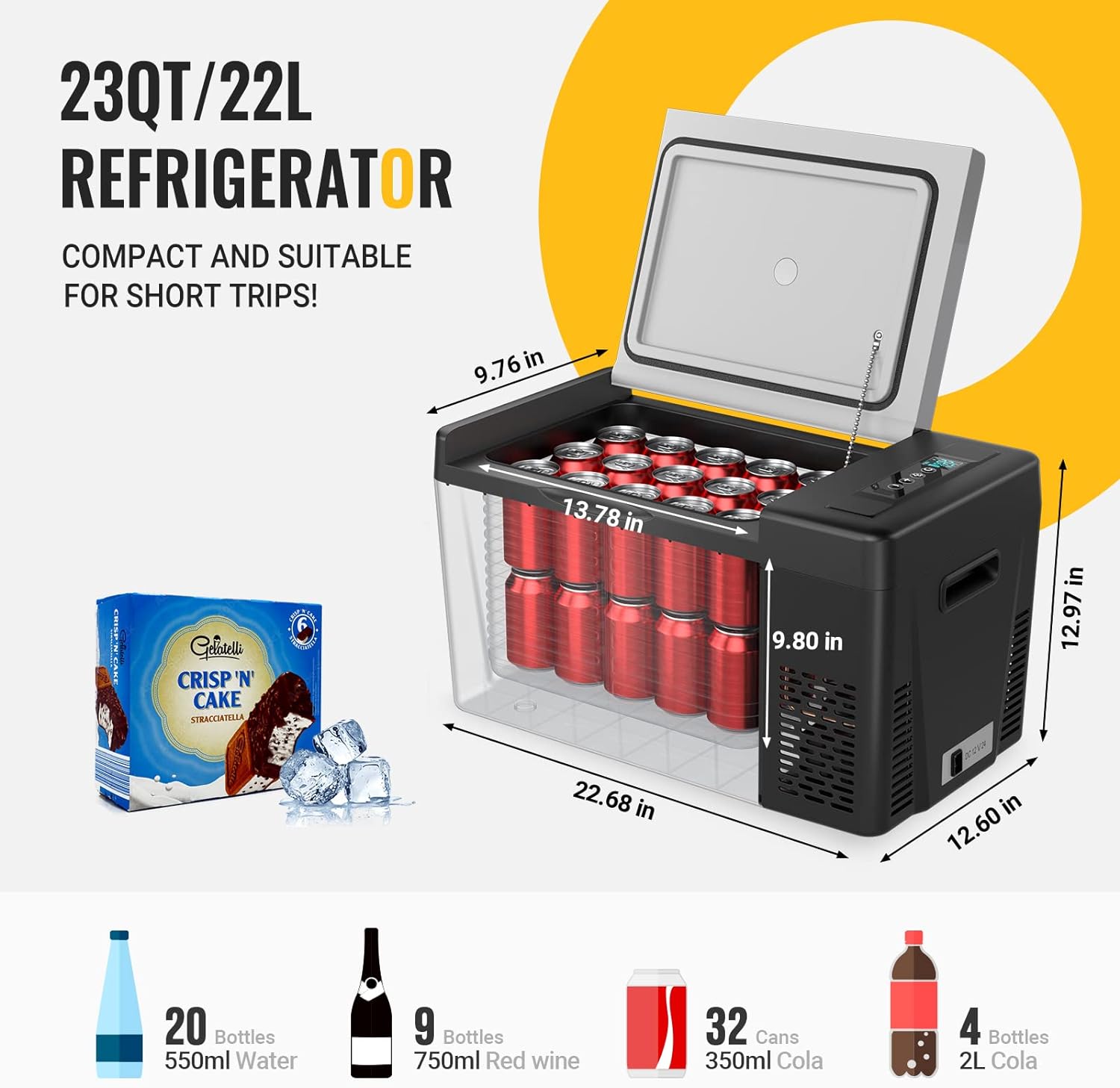 12 Volt Refrigerator 12V Car Fridge 30 Quart Portable Freezer Compressor Cooler -7℉~50℉ Compressor Freezer, 12/24V DC 110~240 Volt AC, for Truck RV SU