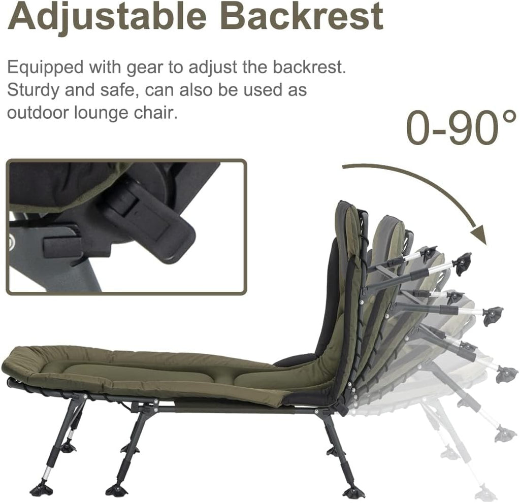 Camping Cots for Adults 330Lbs with Carry Bag, Heavy Duty Folding Bed with Soft Padded Cushion, Portable Military Cot for Hunting, 180° Adjustable Reclining Outdoor Lounger