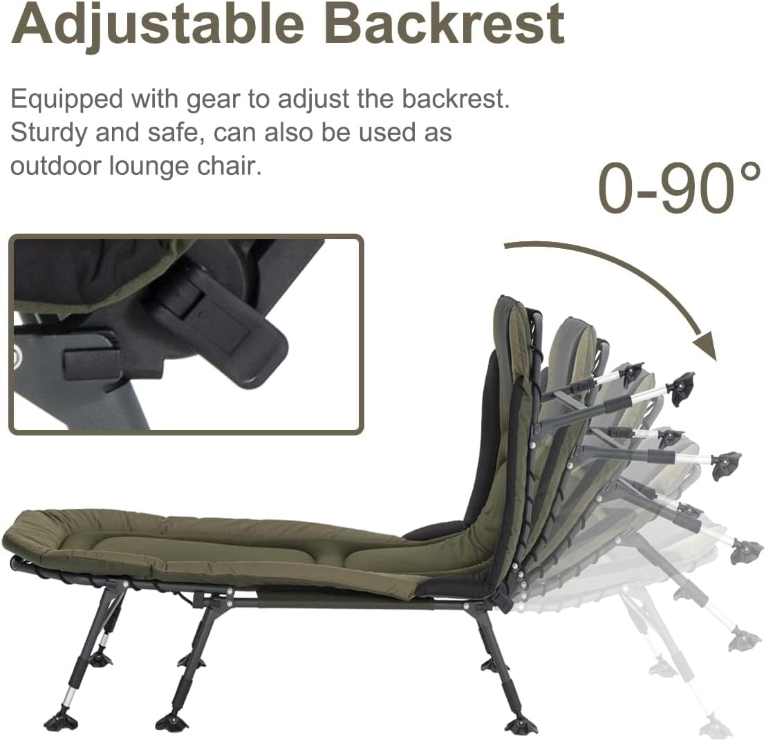 Camping Cots for Adults 330Lbs with Carry Bag, Heavy Duty Folding Bed with Soft Padded Cushion, Portable Military Cot for Hunting, 180° Adjustable Reclining Outdoor Lounger