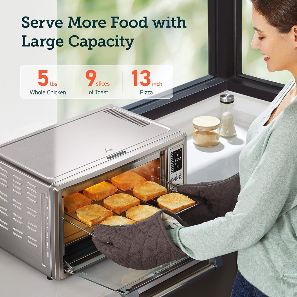 12-in-1 Air Fryer Toaster Oven Combo, Airfryer Convection Oven Countertop, Bake, Broil, Roast, Dehydrate, 134 Recipes & 4 Accessories, 32QT, Silver, Stainless Steel