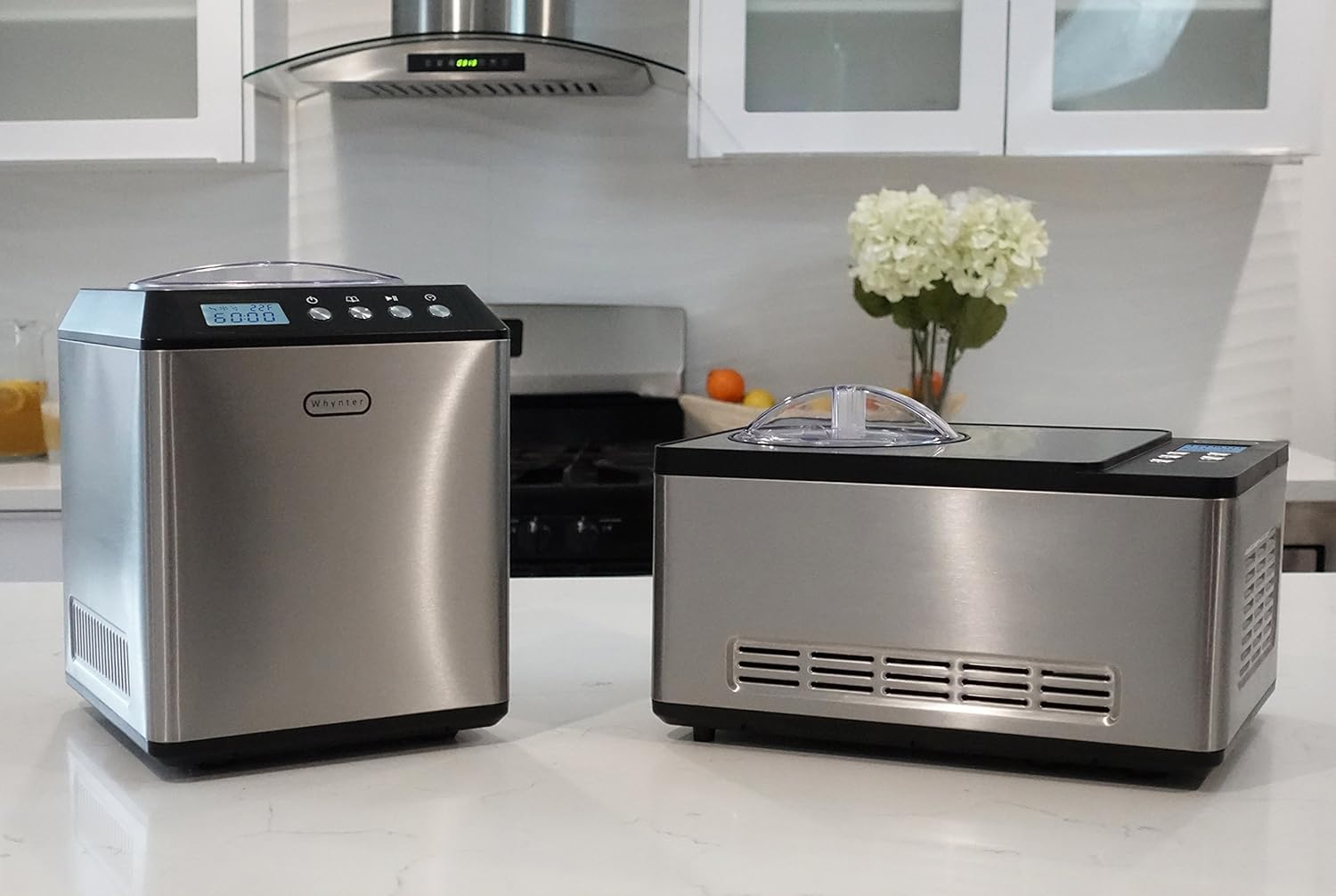 Automatic Ice Cream Maker 1.6 Quart Capacity Stainless Steel, with Built-in Compressor, no pre-Freezing, LCD Digital Display, Timer, One Size, Black