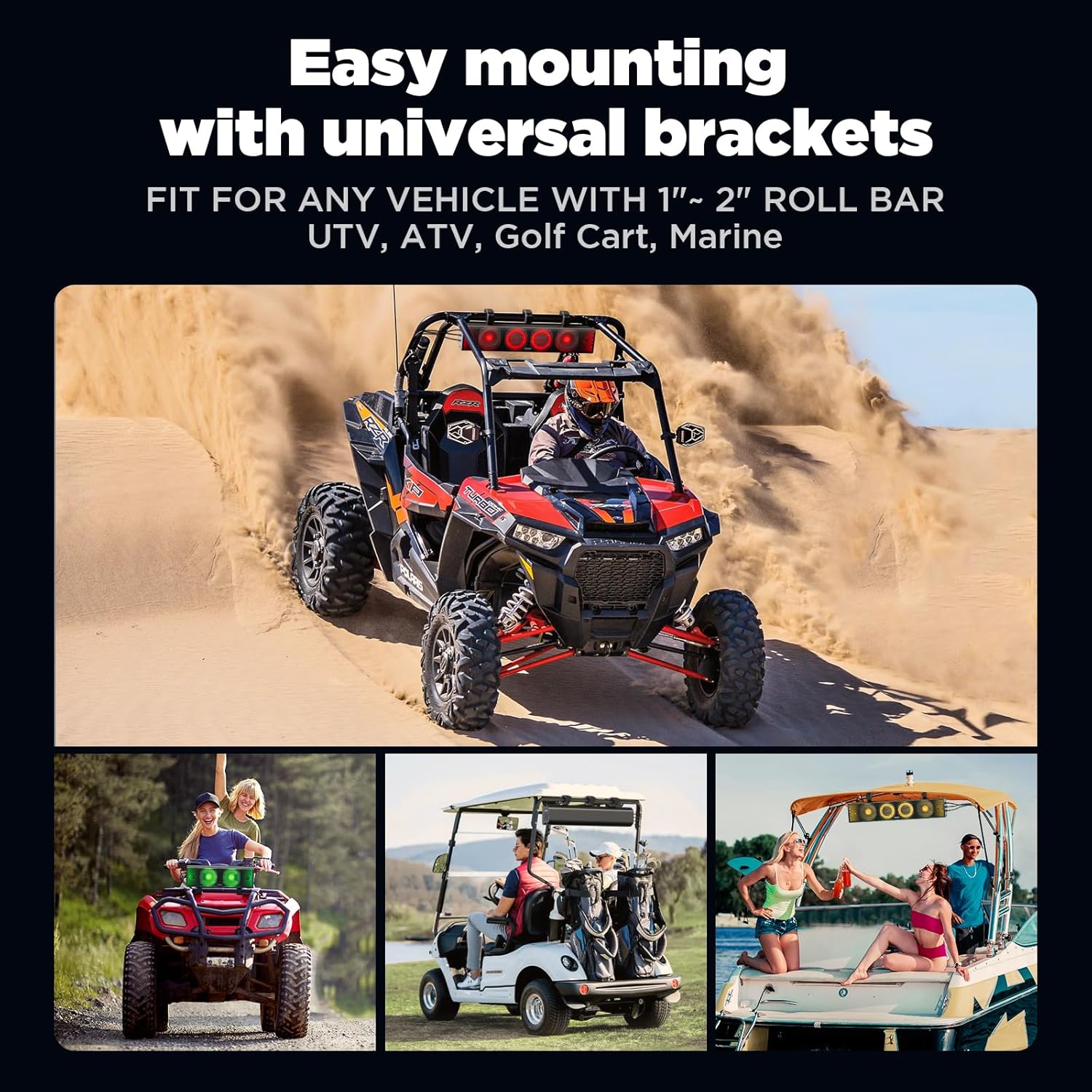 25 Inch UTV Sound Bar, ATV SoundBar Bluetooth with RGB Lighting, Amplified Sound Bar, Waterproof Golf Cart Sound Bar, UTV Speakers Compatible with Polaris RZR Can-Am