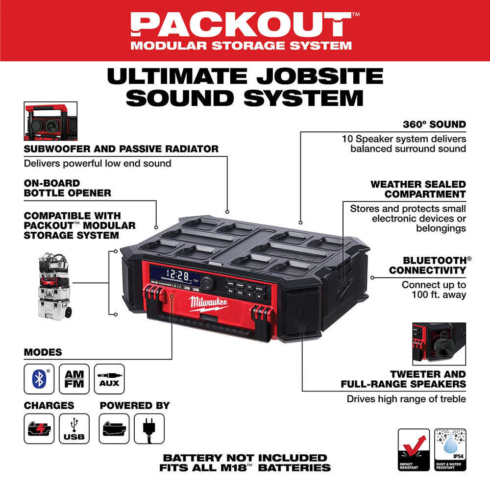 2025 Milwaukee 2950-20 M18 18V PACKOUT Radio Charger - Bare Tool