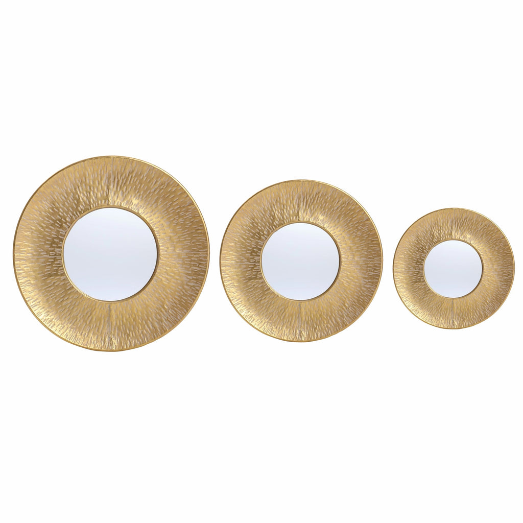 3-Piece Gold Metal Round Wall Mirror Set - 22.25" Diameter x 2.36" D