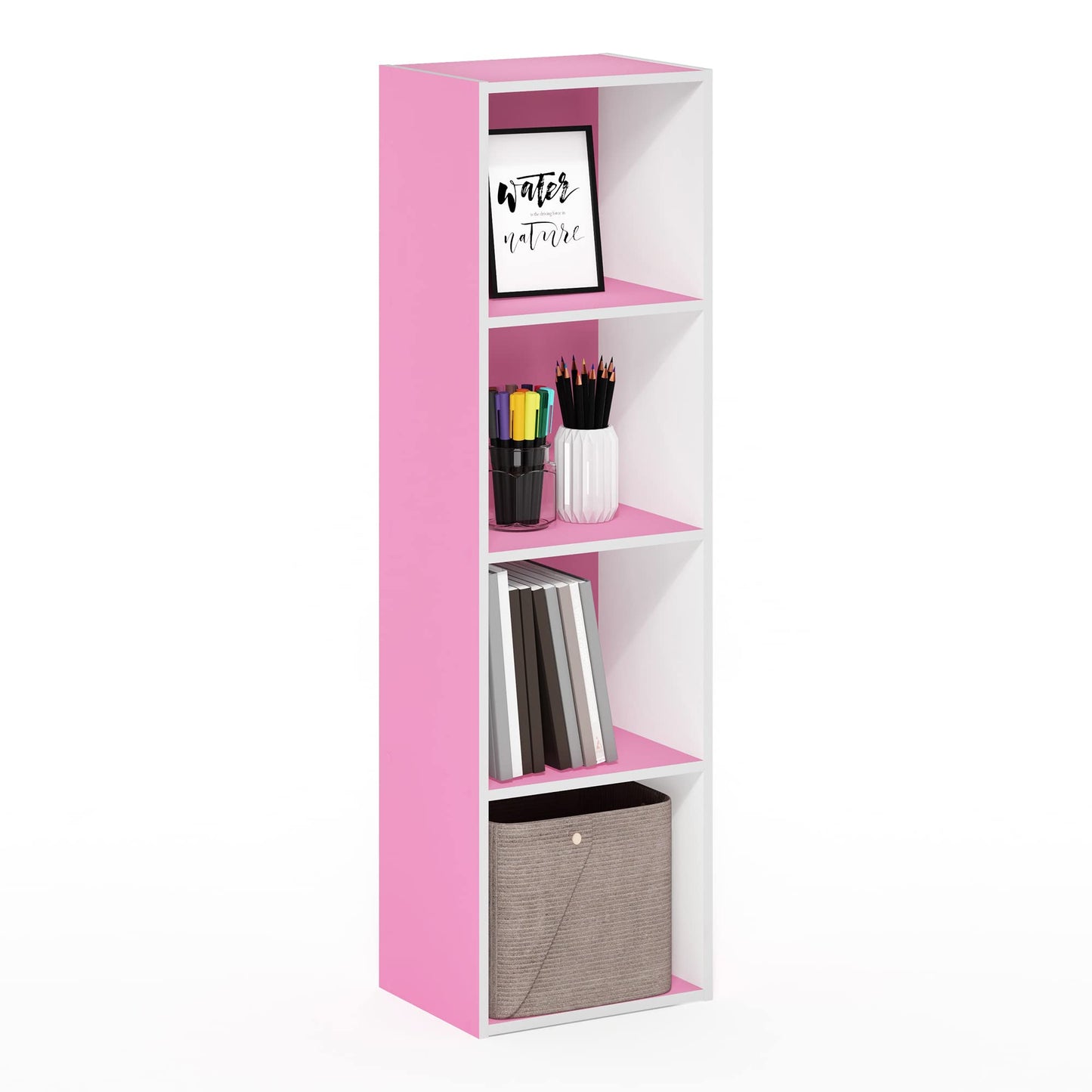 5-Cube Bookshelf, Reversible Bookcase – White Finish Dimensions: 9.4" D x 19.5" W x 31.5" H