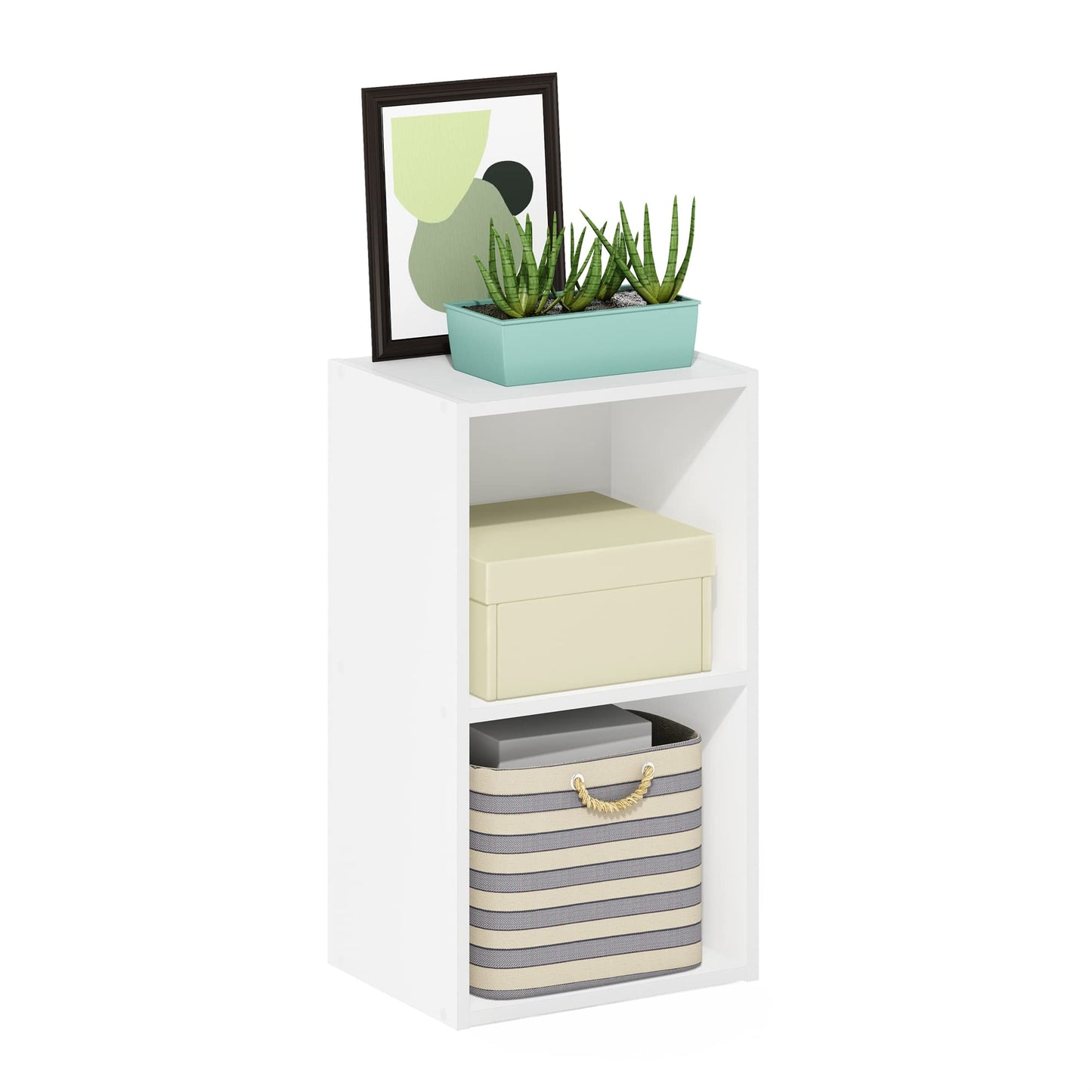 5-Cube Bookshelf, Reversible Bookcase – White Finish Dimensions: 9.4" D x 19.5" W x 31.5" H