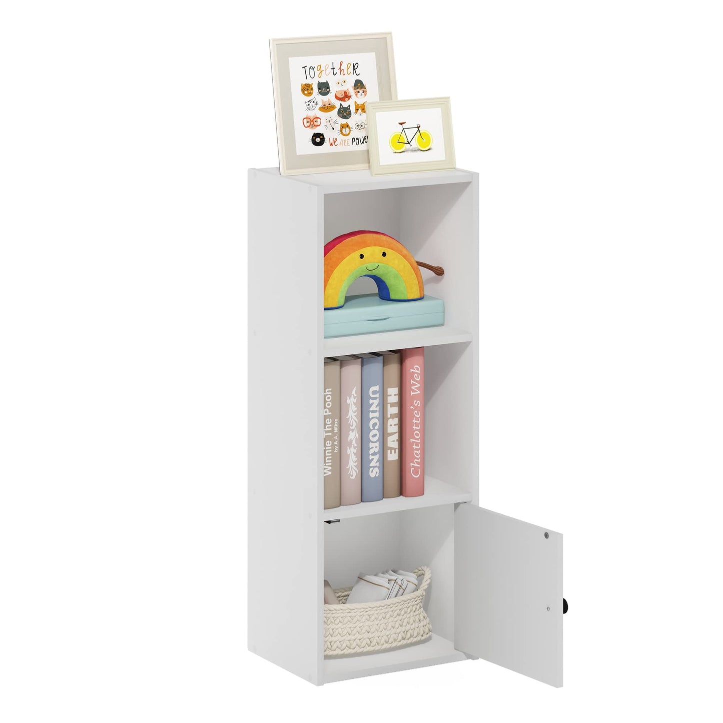 5-Cube Bookshelf, Reversible Bookcase – White Finish Dimensions: 9.4" D x 19.5" W x 31.5" H