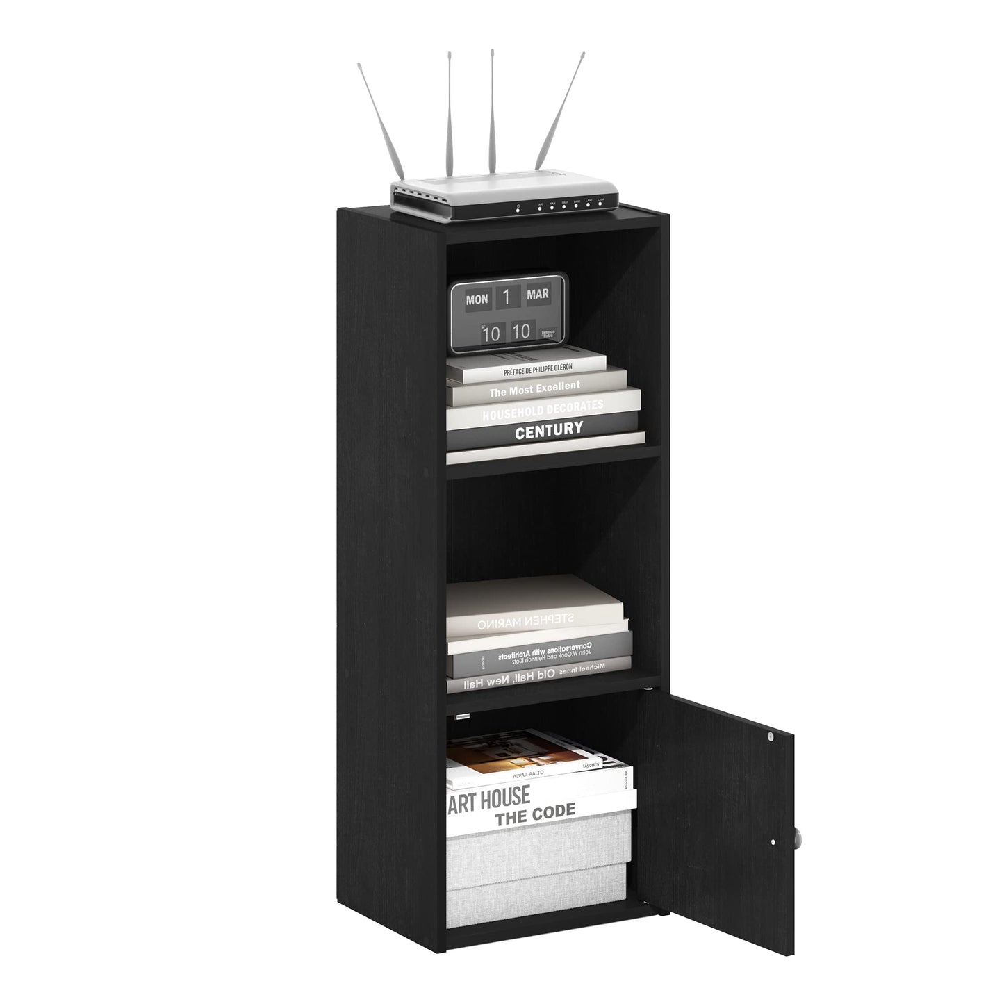 5-Cube Bookshelf, Reversible Bookcase – White Finish Dimensions: 9.4" D x 19.5" W x 31.5" H