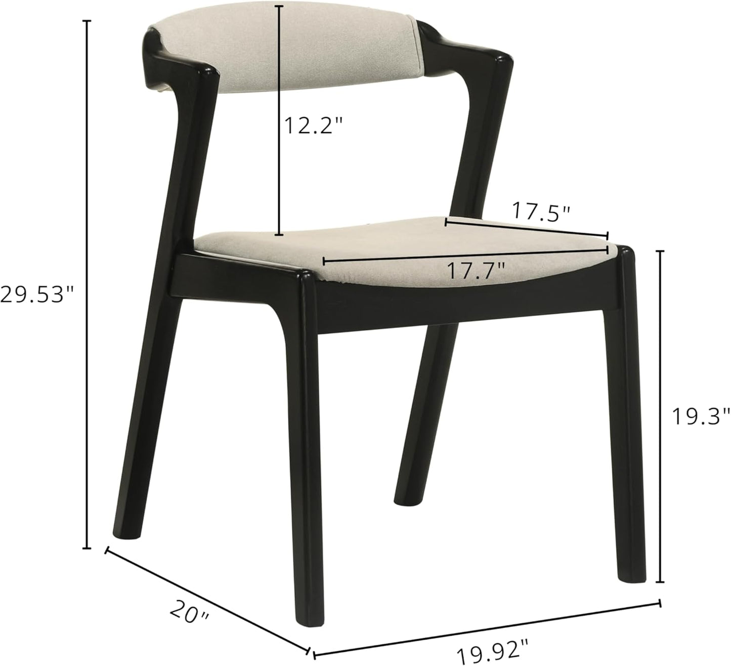 Set of 2 Upholstered Dining Chairs with Black Finish – Mid-Century Modern Wooden Frame, Comfortable Seat and Backrest