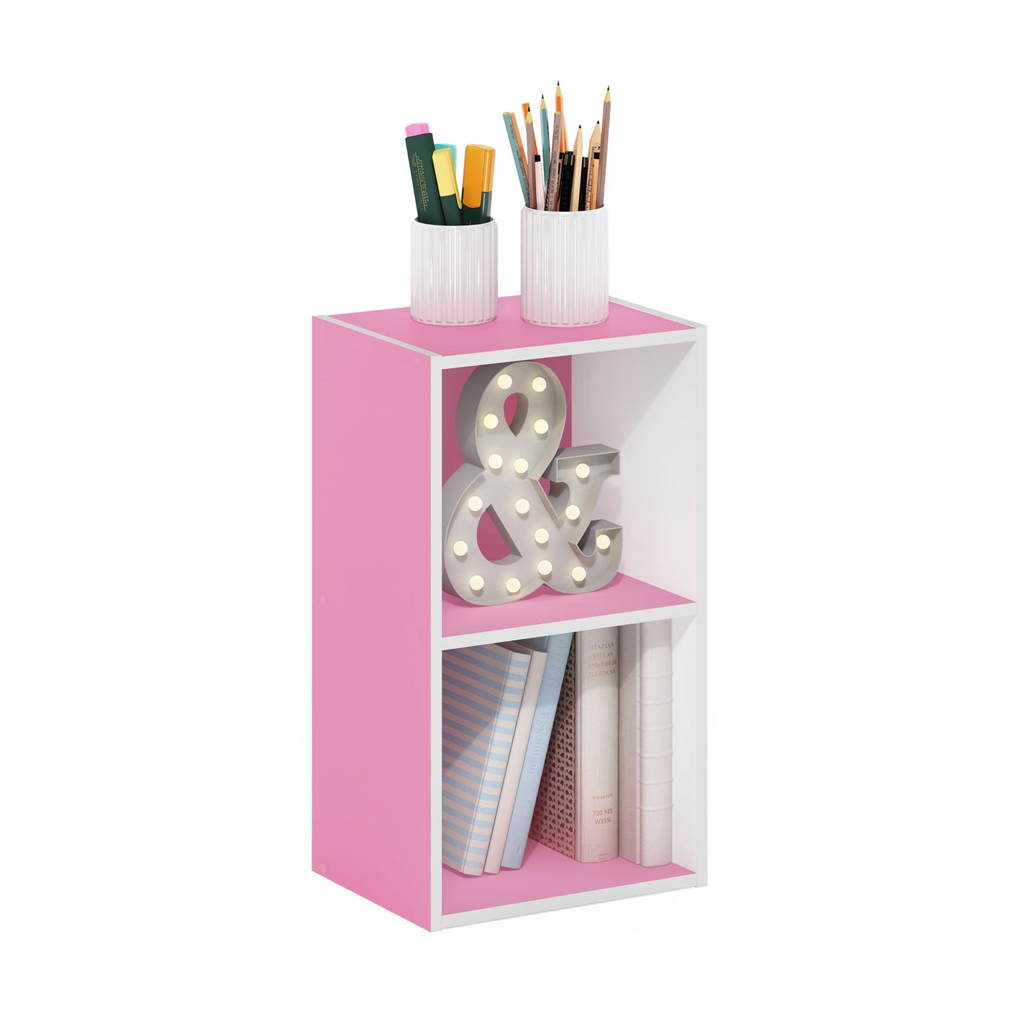 5-Cube Bookshelf, Reversible Bookcase – White Finish Dimensions: 9.4" D x 19.5" W x 31.5" H